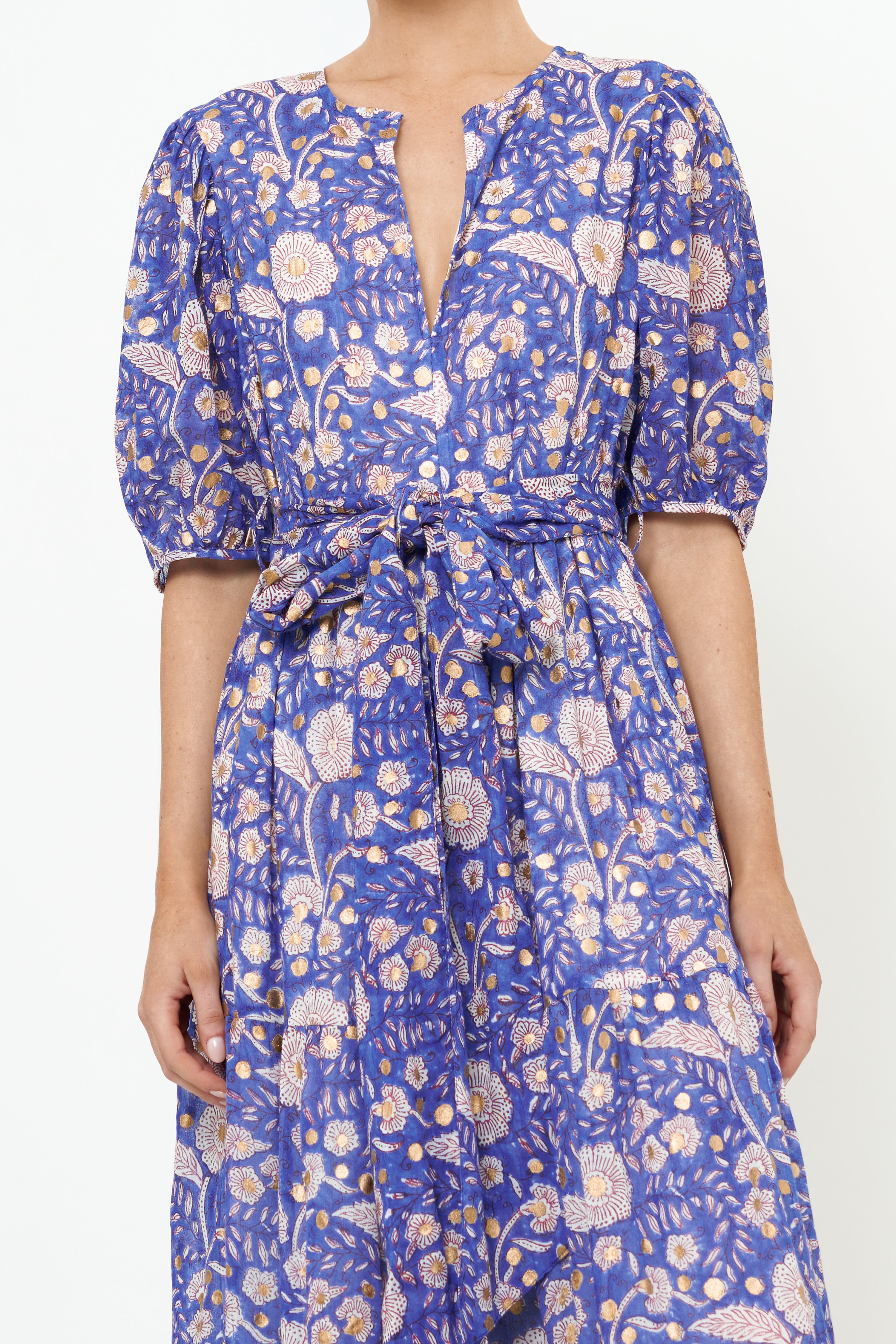 Puff Sleeve Maxi- Carolina Cobalt