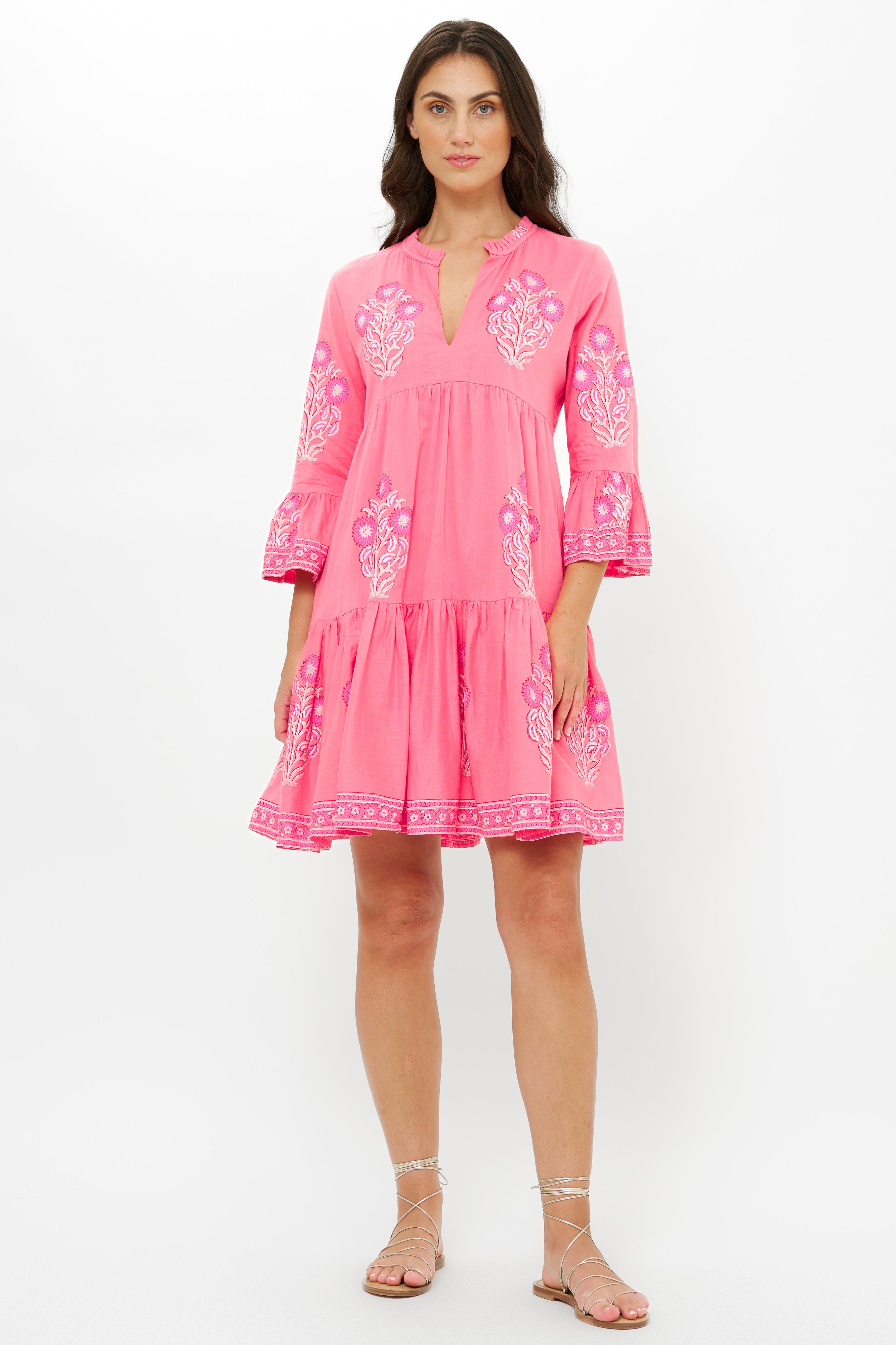Bell Sleeve Tiered Mini- Raton Pink