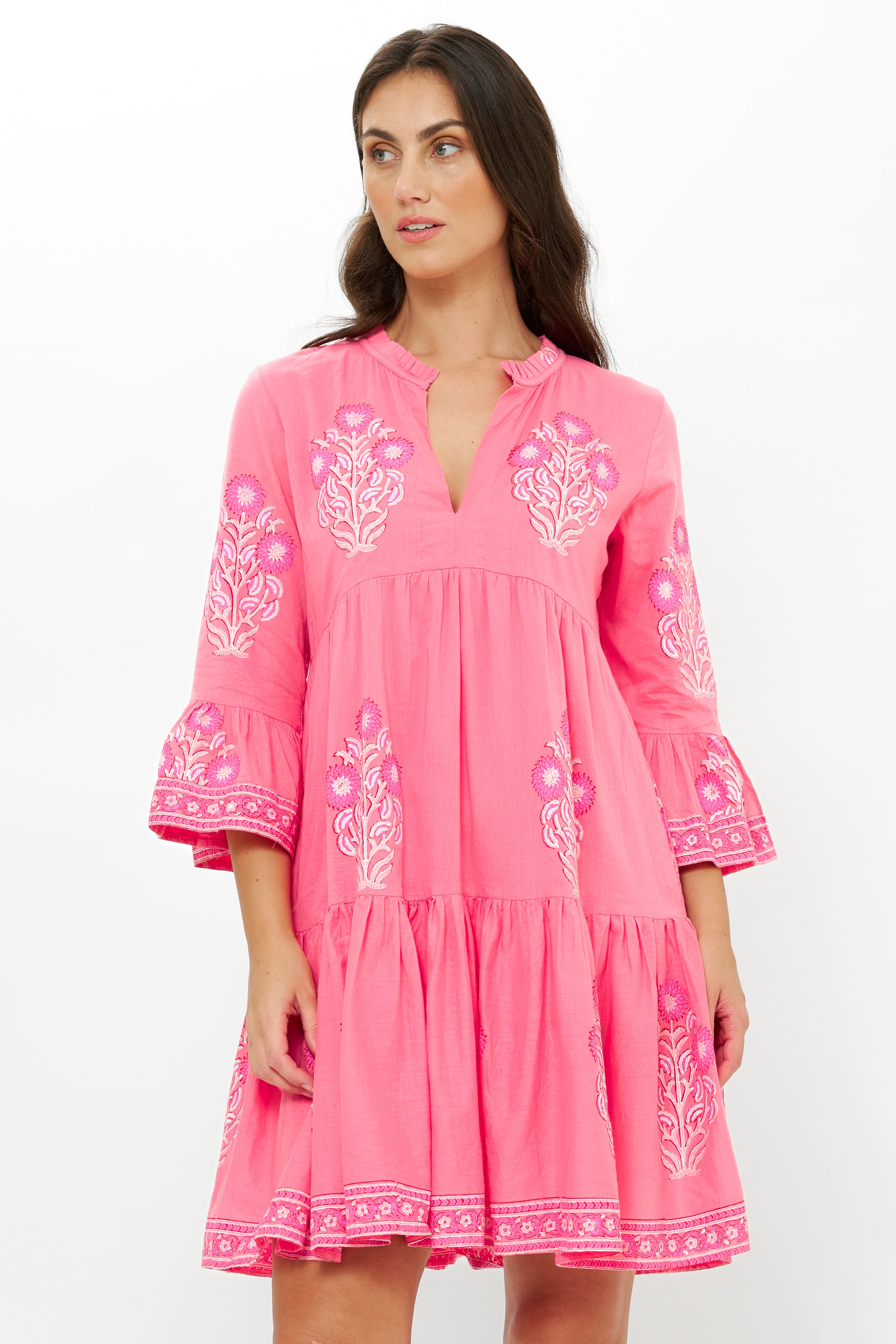 Bell Sleeve Tiered Mini- Raton Pink