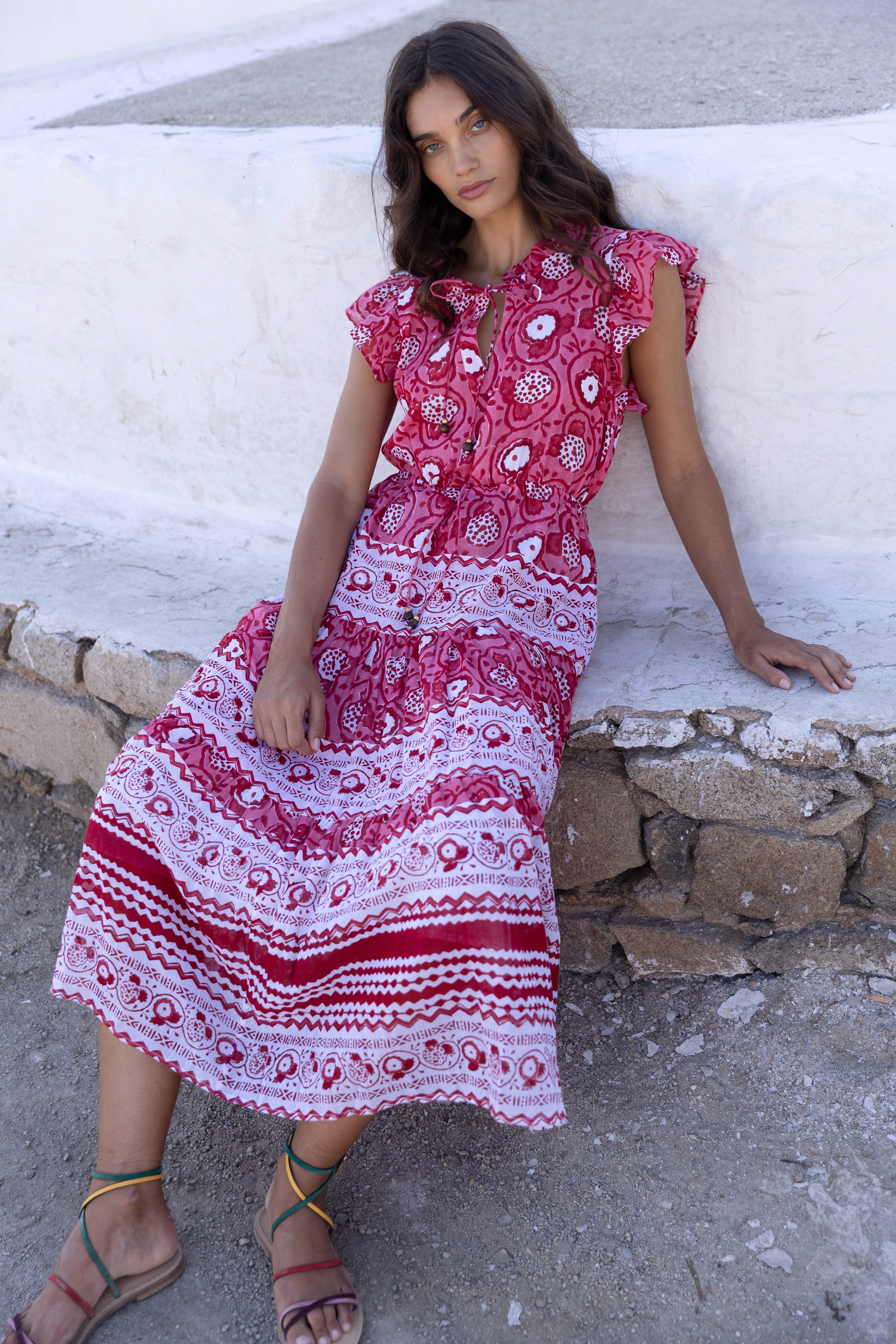 Cinched Flirty Midi- Ambrosia Red