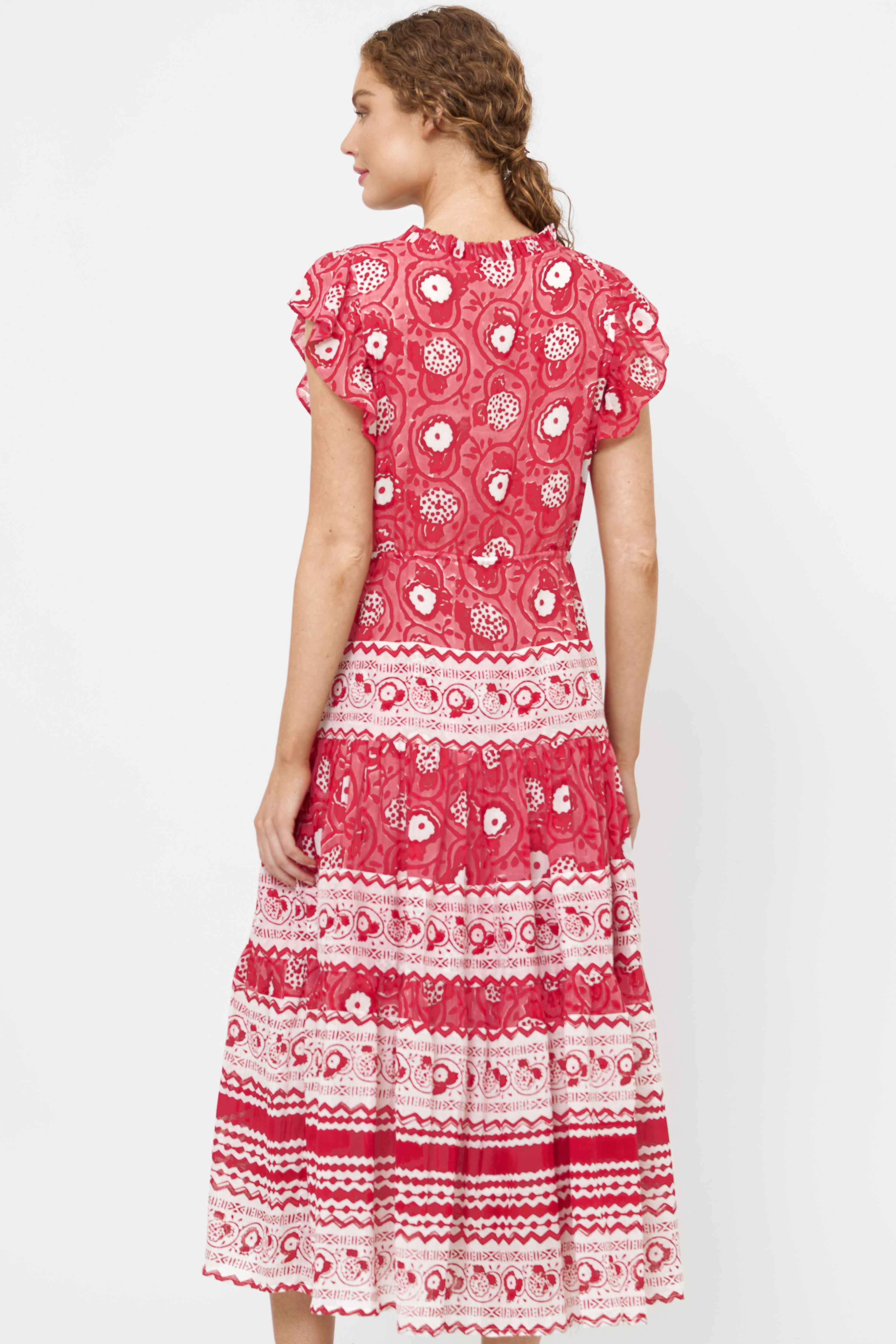 Cinched Flirty Midi- Ambrosia Red