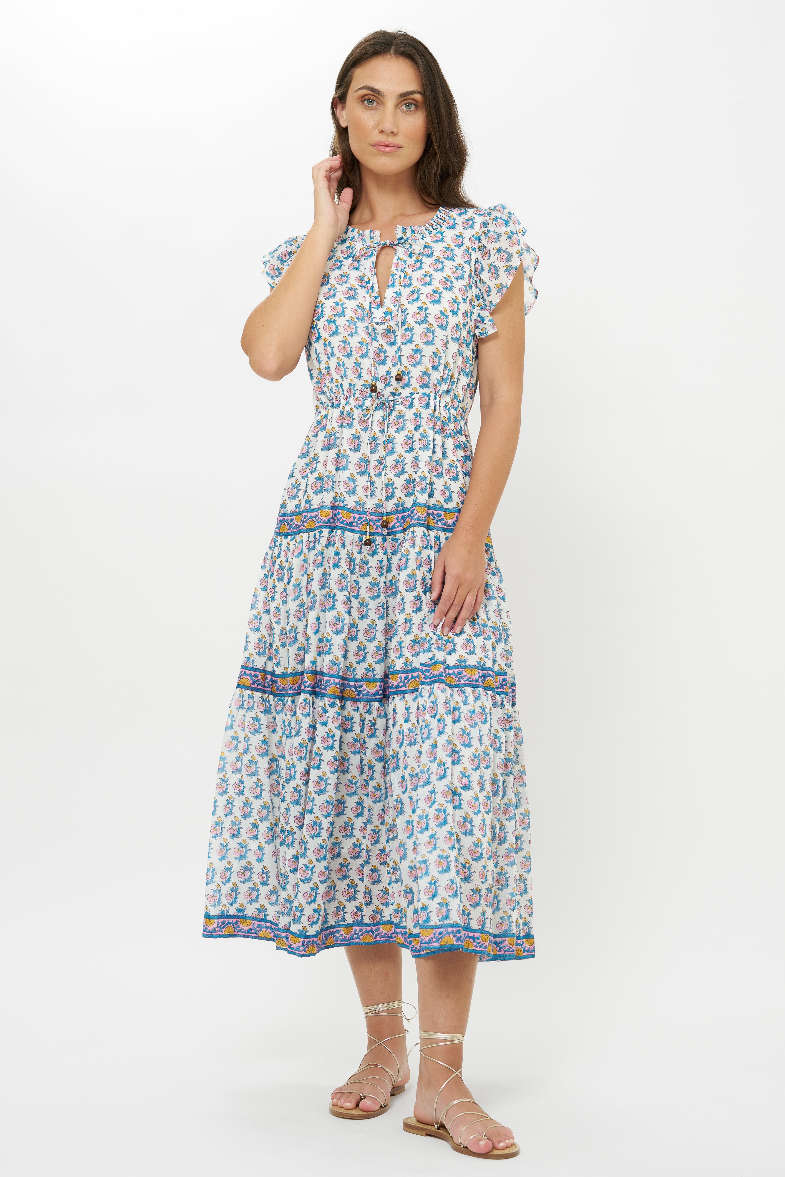 Cinched Flirty Midi- Crocus Blue