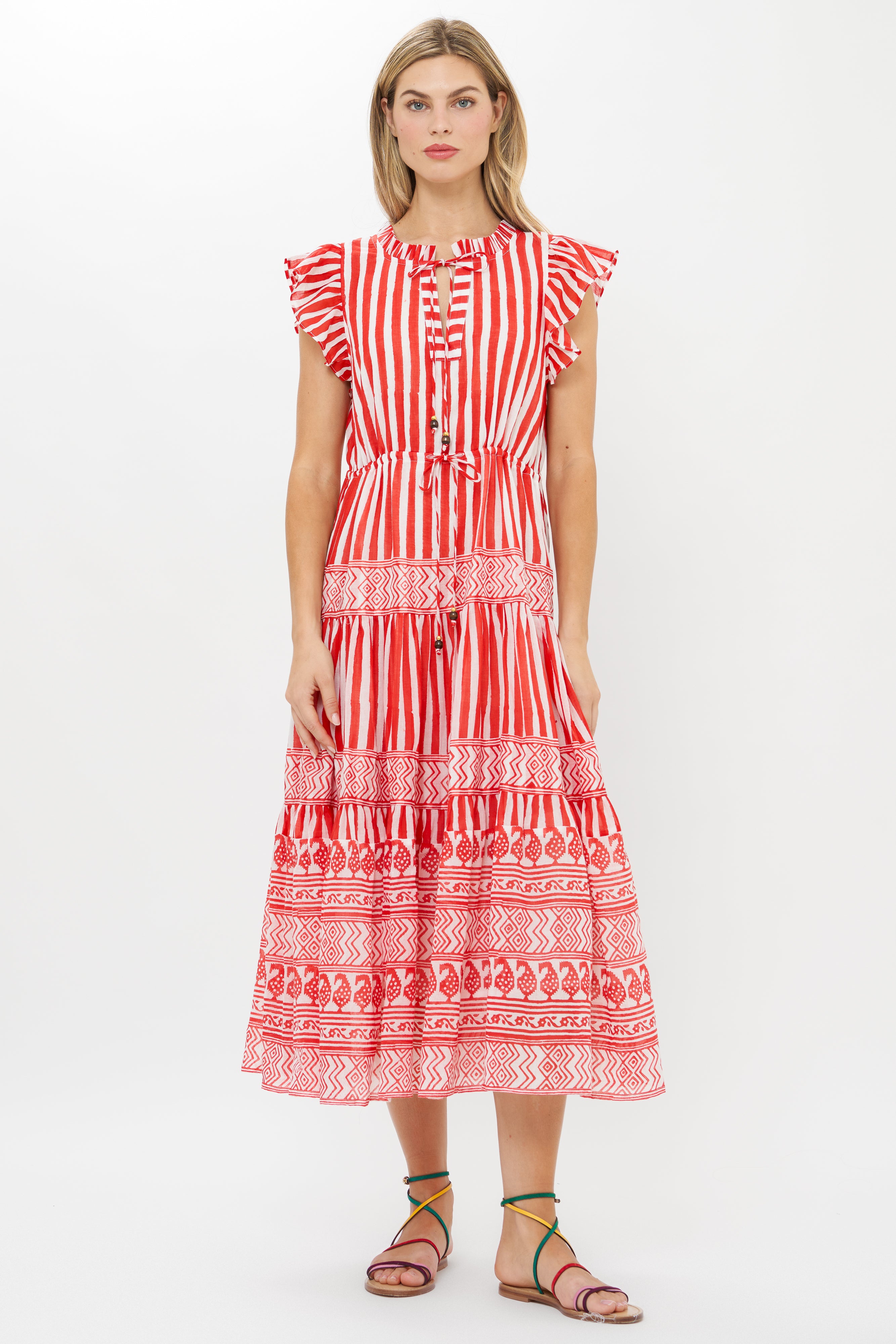 Cinched Flirty Midi- Santorini Red