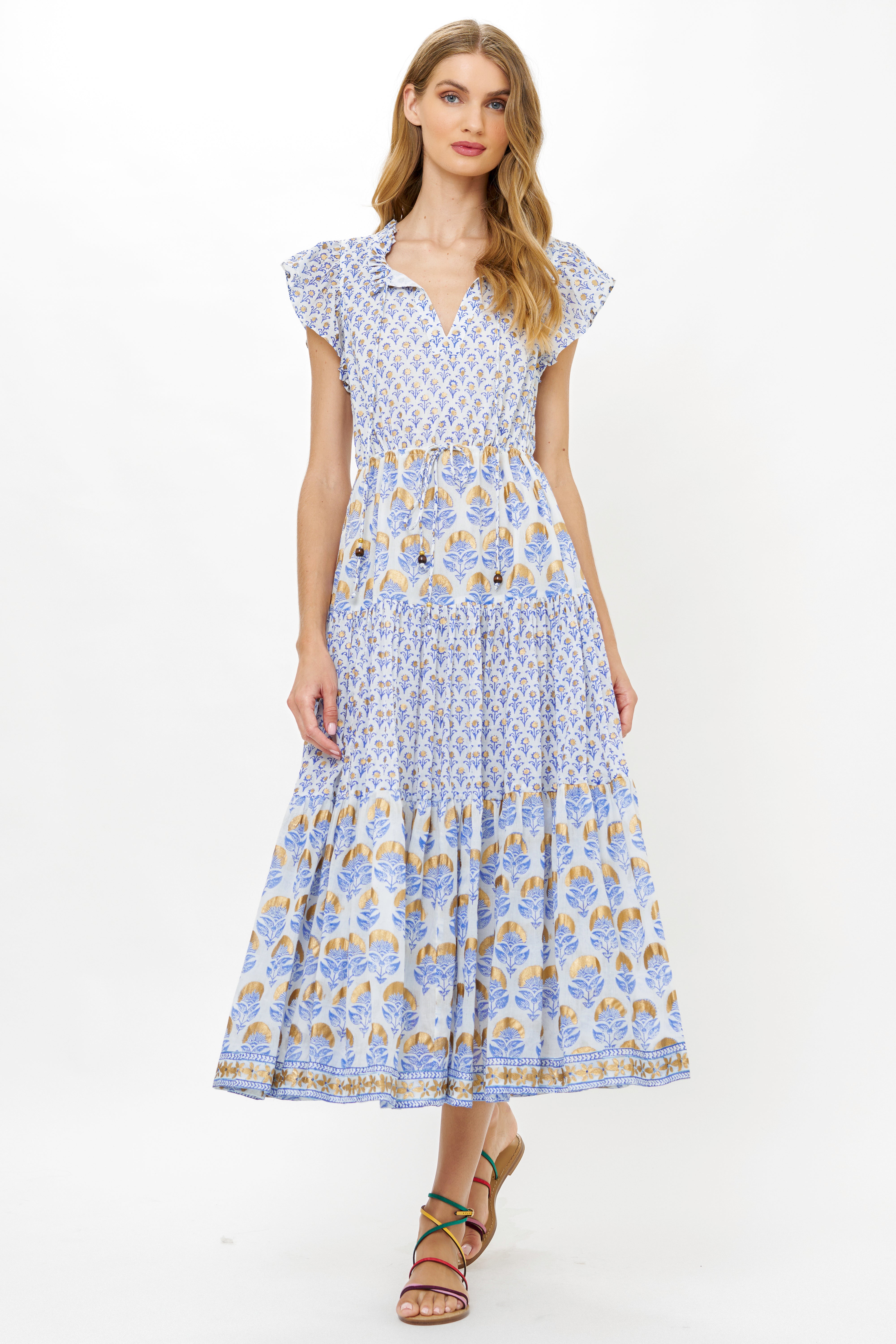 Cinched Flirty Midi- Arbor Blue