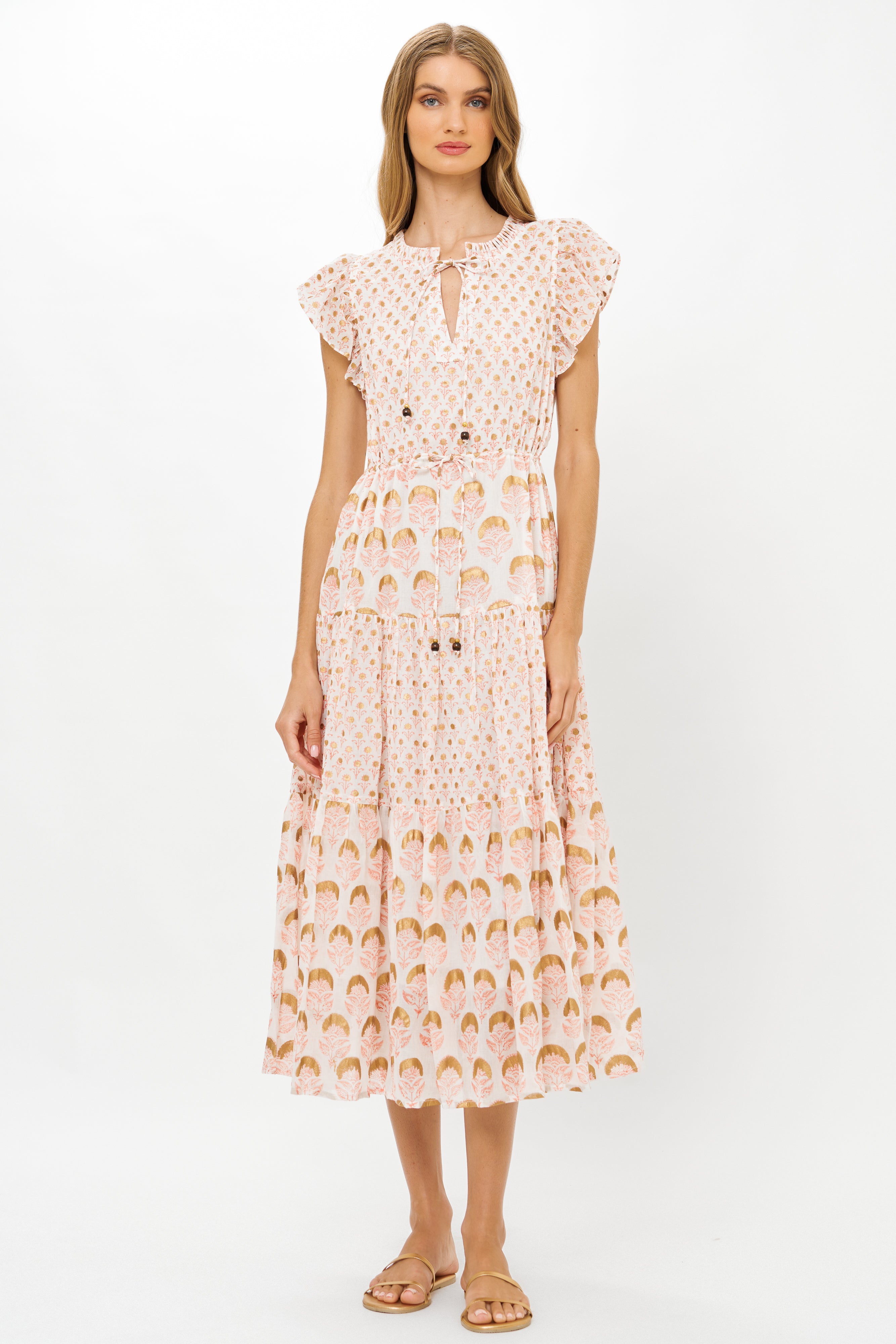 Cinched Flirty Midi- Arbor Coral