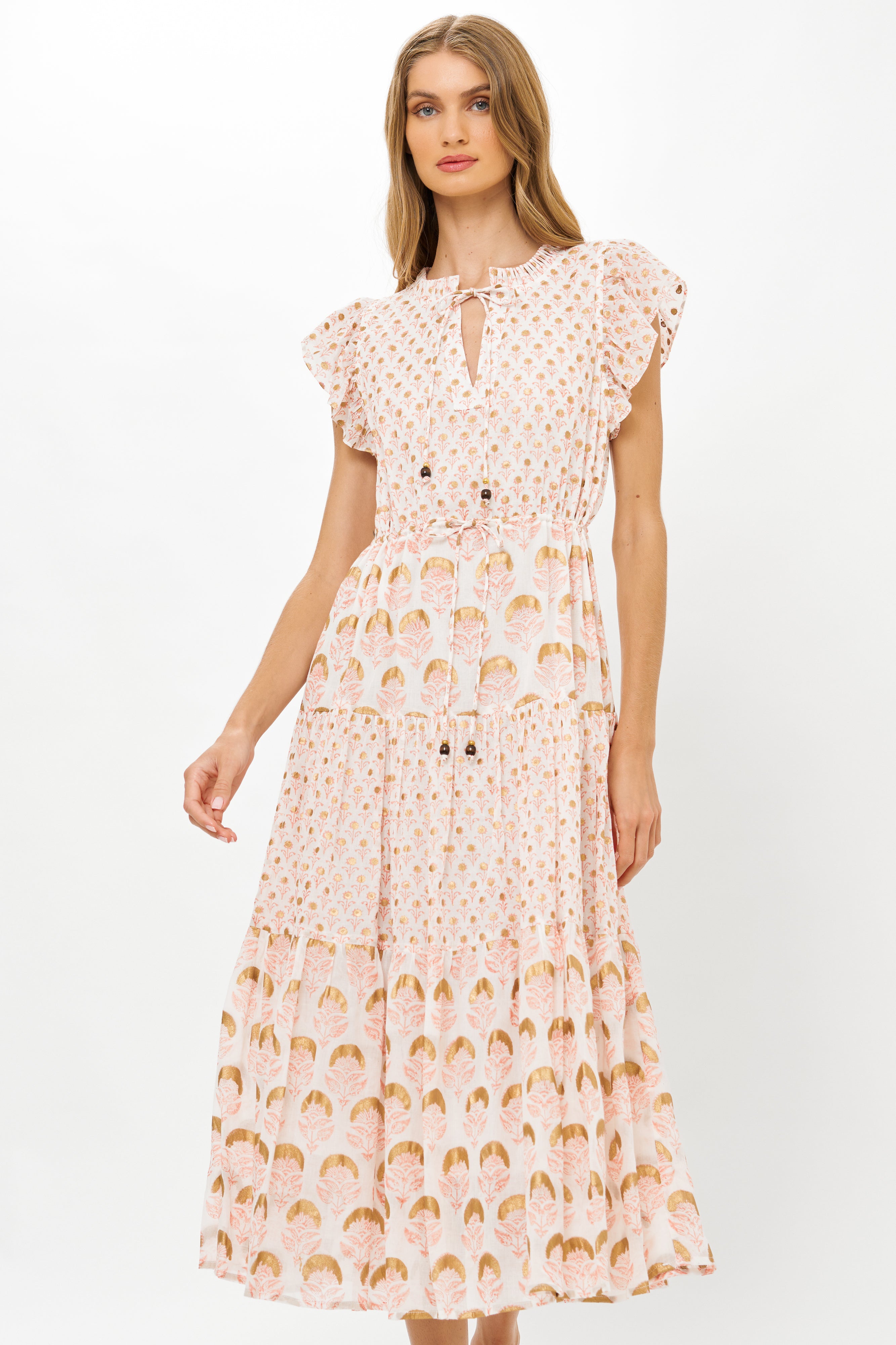 Cinched Flirty Midi- Arbor Coral