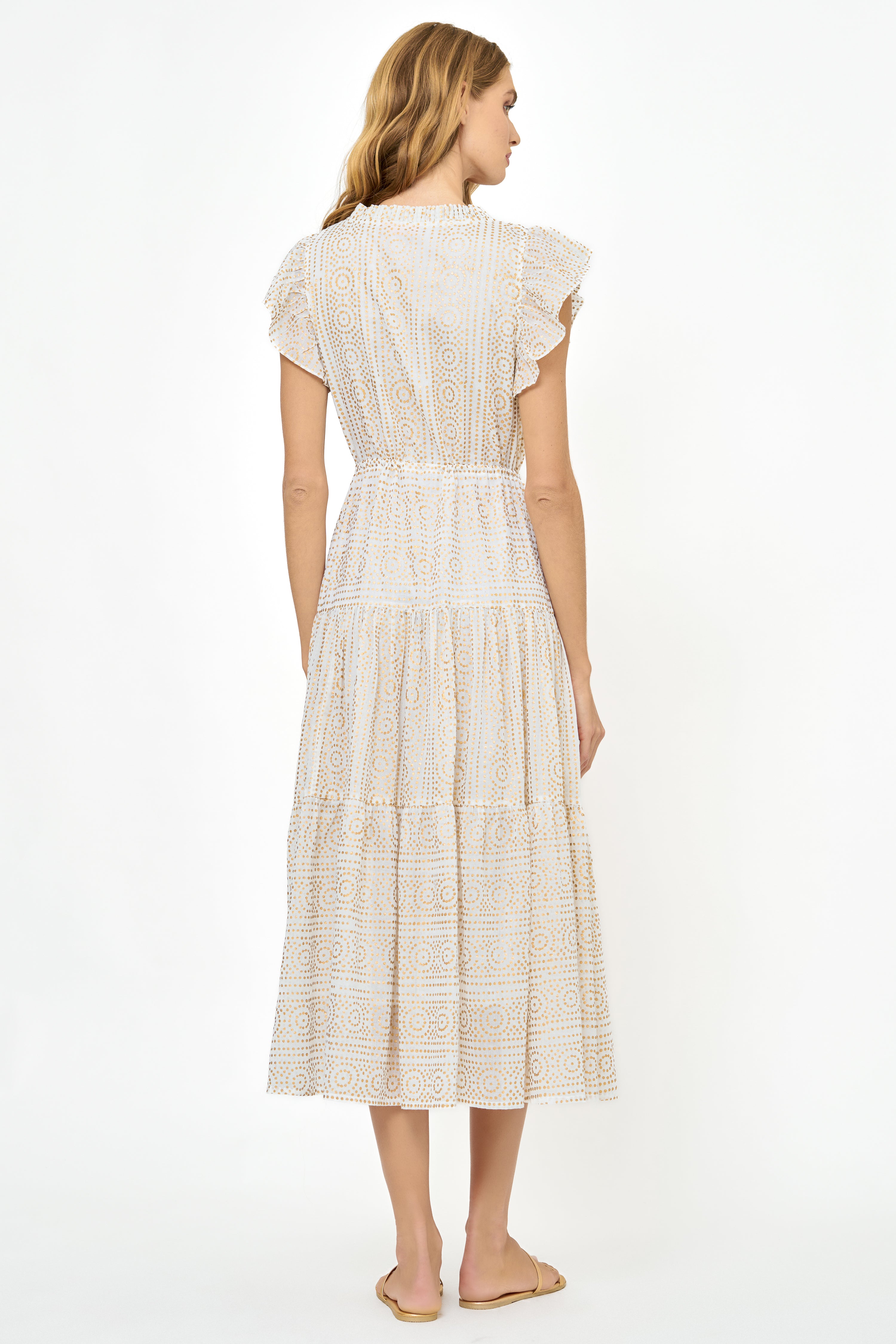 Cinched Flirty Midi- Helene Cream Gold