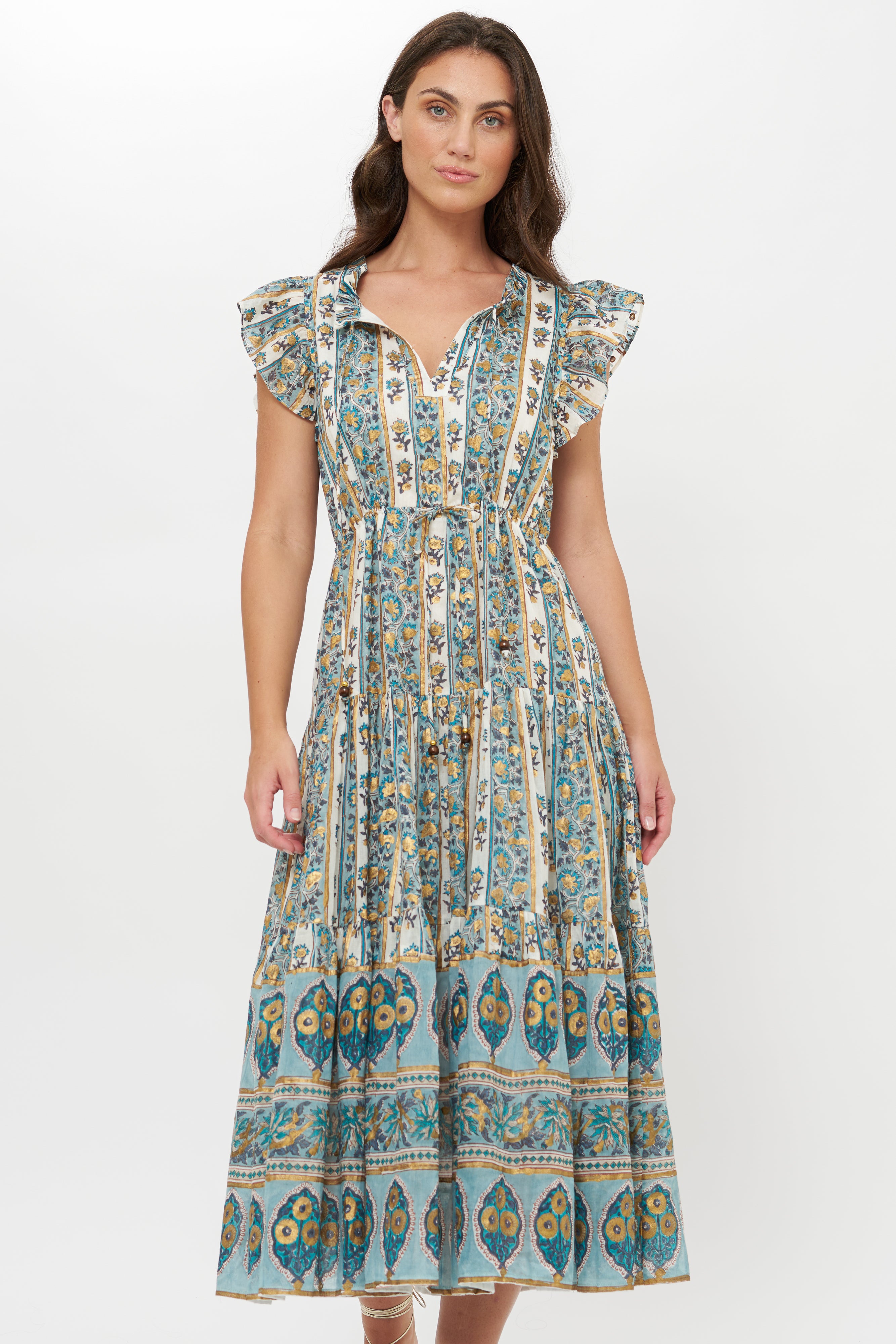 Cinched Flirty Midi- Taj Blue