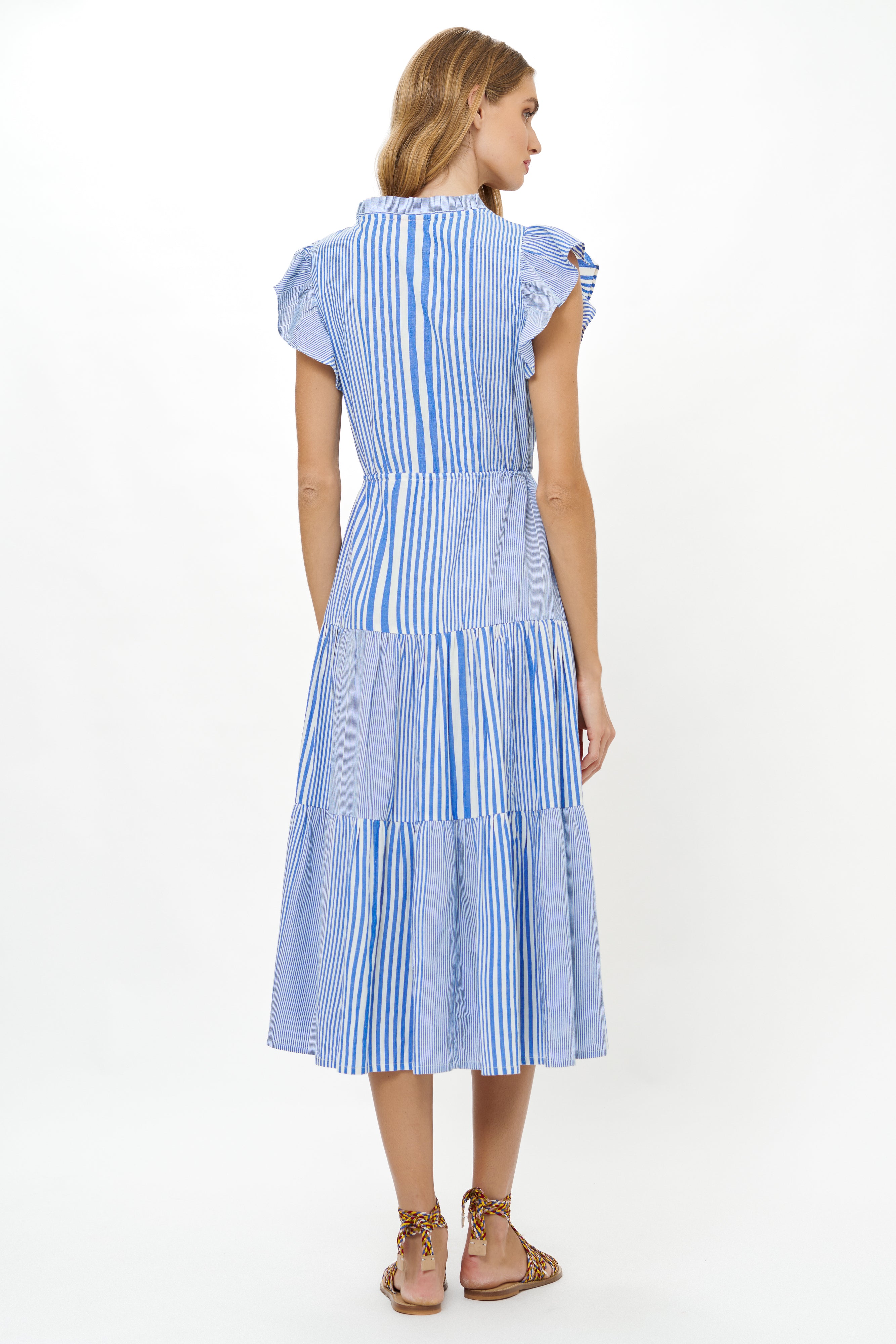 Cinched Flirty Midi- Henley Blue