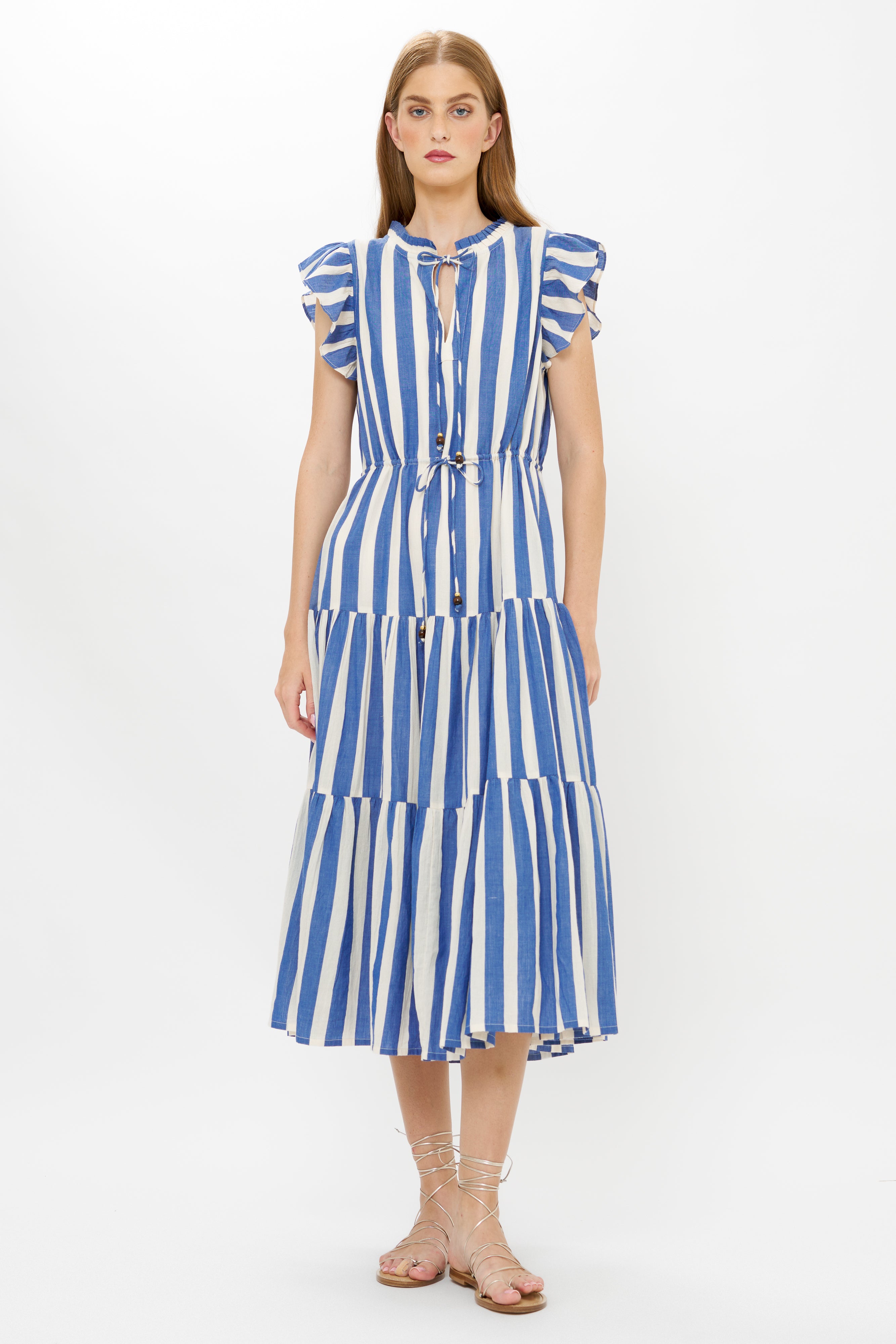 Cinched Flirty Midi- Solana Blue