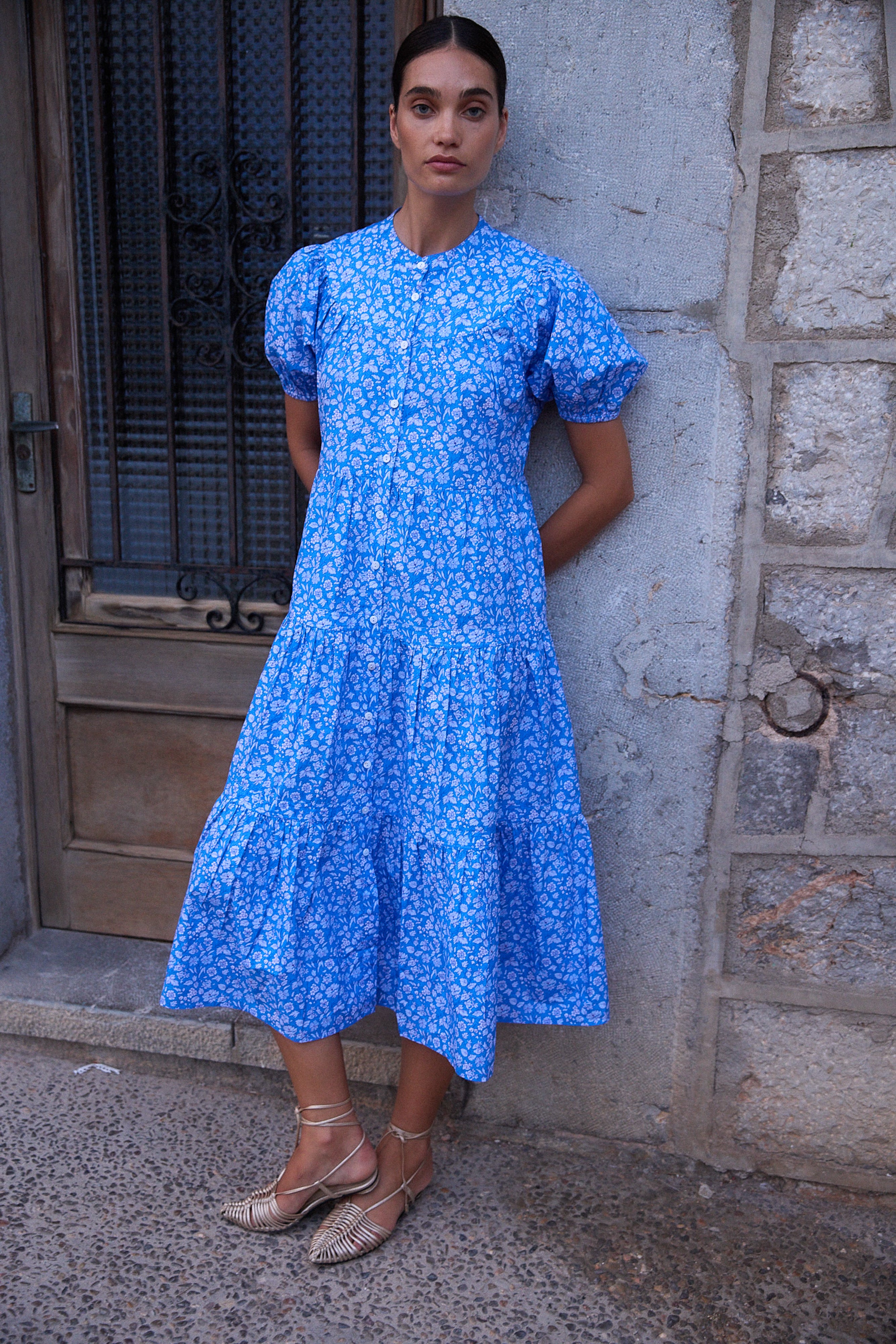 Scoop Tiered Midi- Ditsy Blue