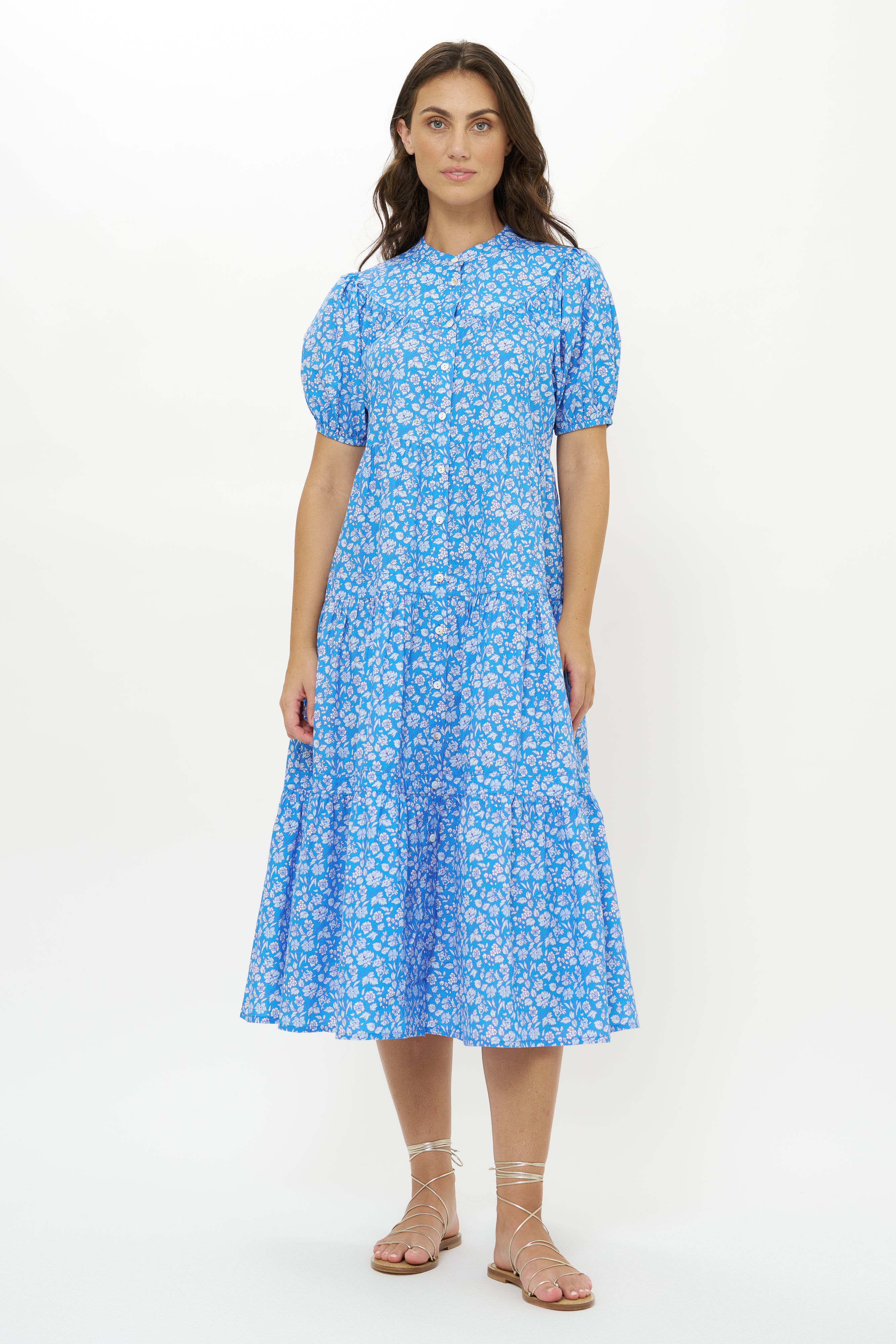 Scoop Tiered Midi- Ditsy Blue
