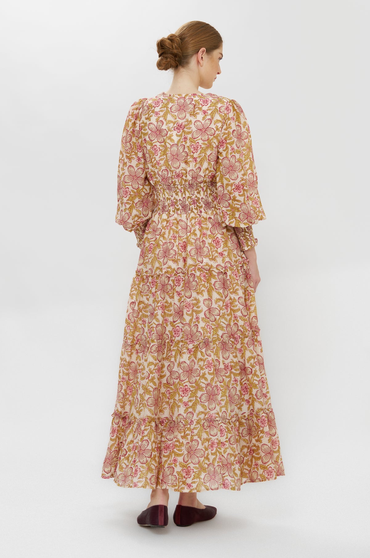 V-Neck Smocked Waist Midi- Linz Plum