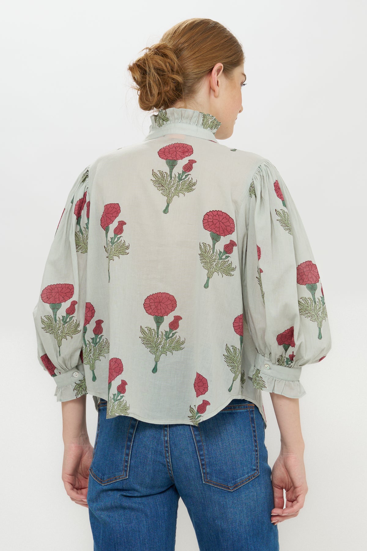 Ruffle Front Button Blouse- Bloom Rhubarb