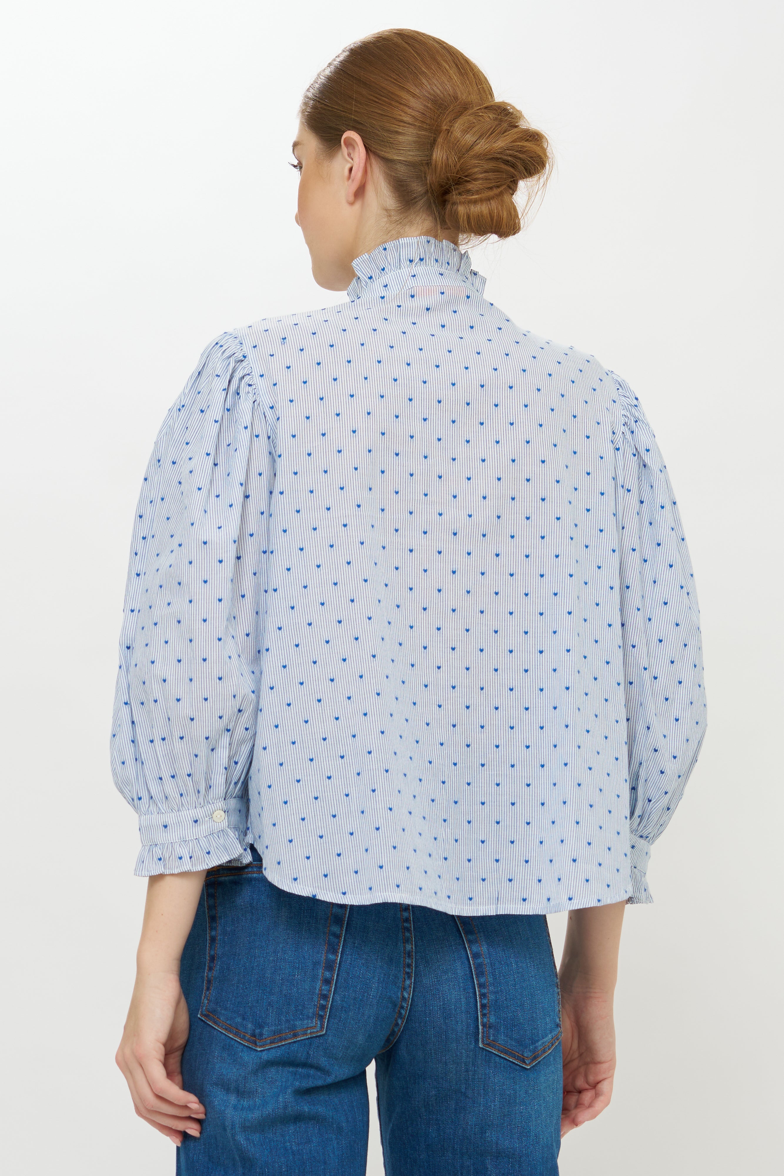 Ruffle Front Button Blouse- Lyon Blue