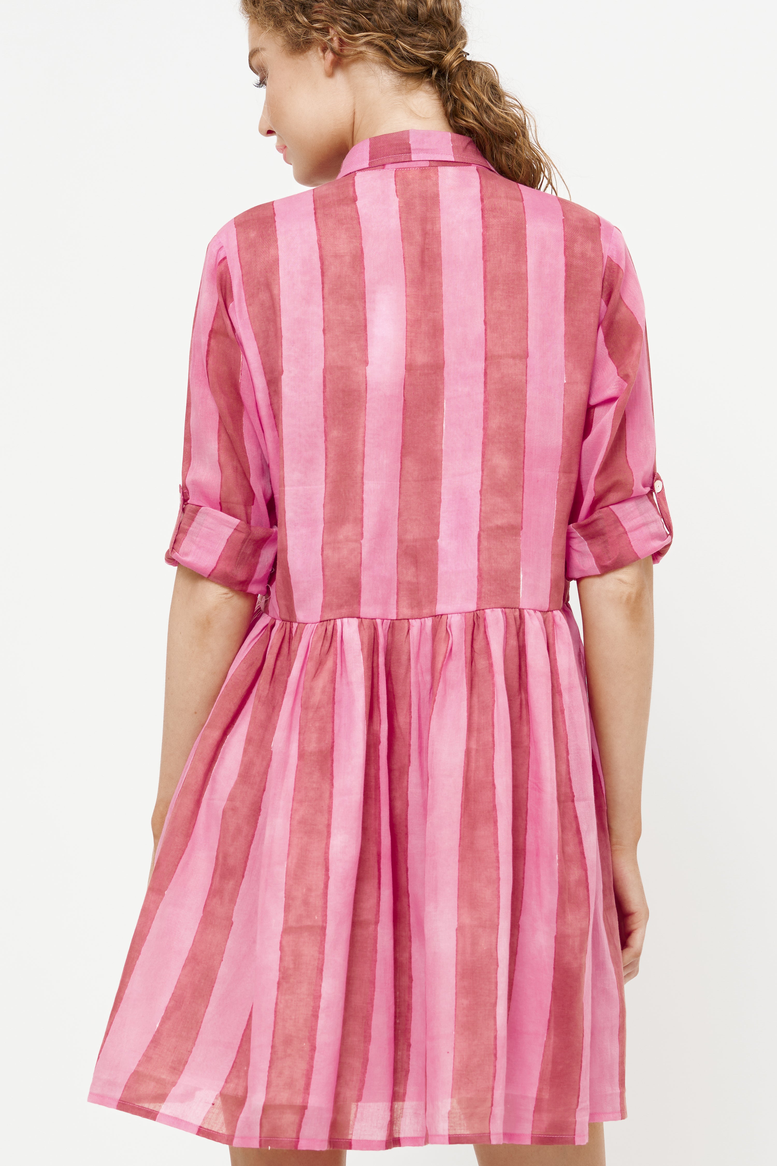 Long Sleeve Shirt Dress Mini- Cabana Rhubarb