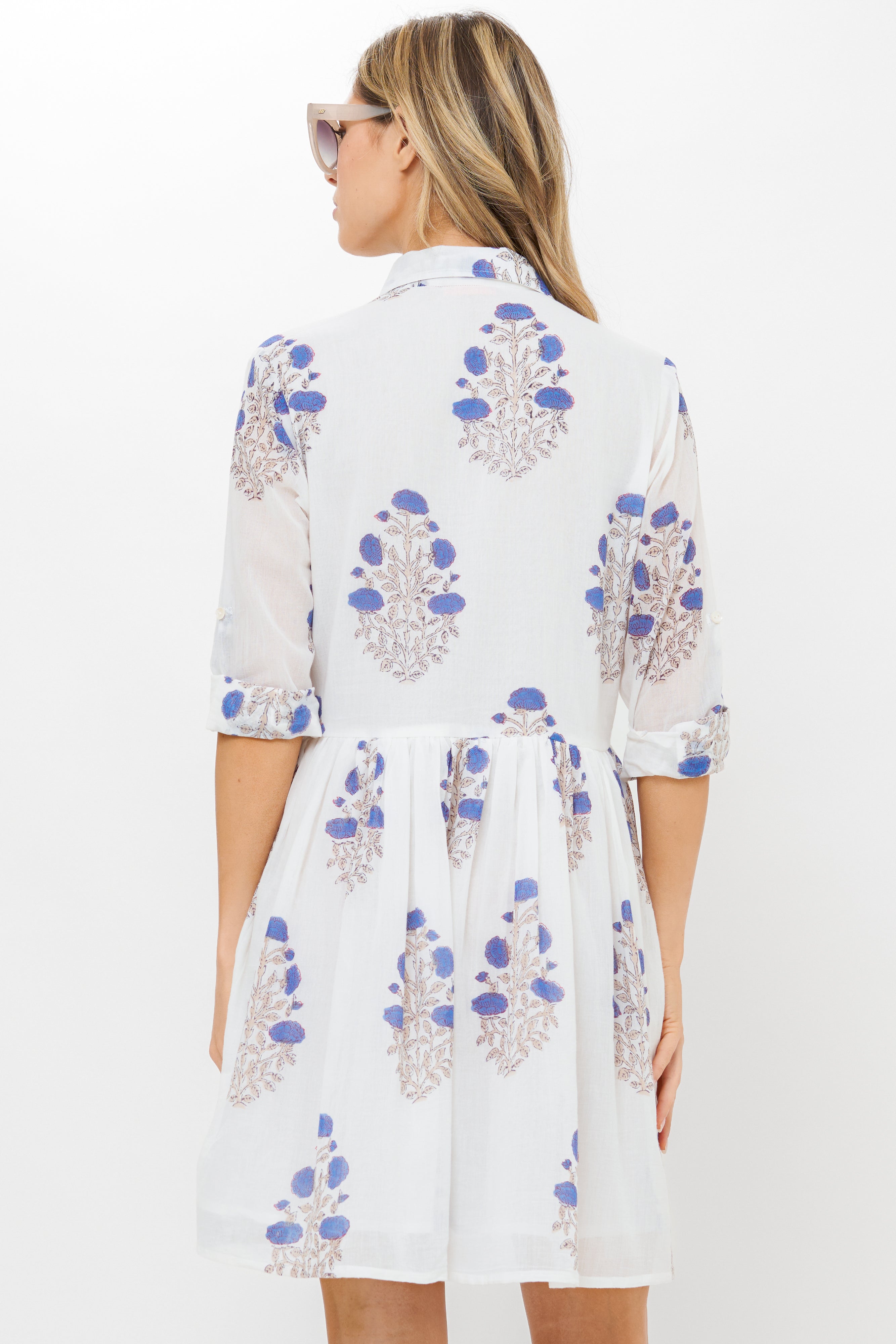 Long Sleeve Shirt Dress Mini- Laguna Blue