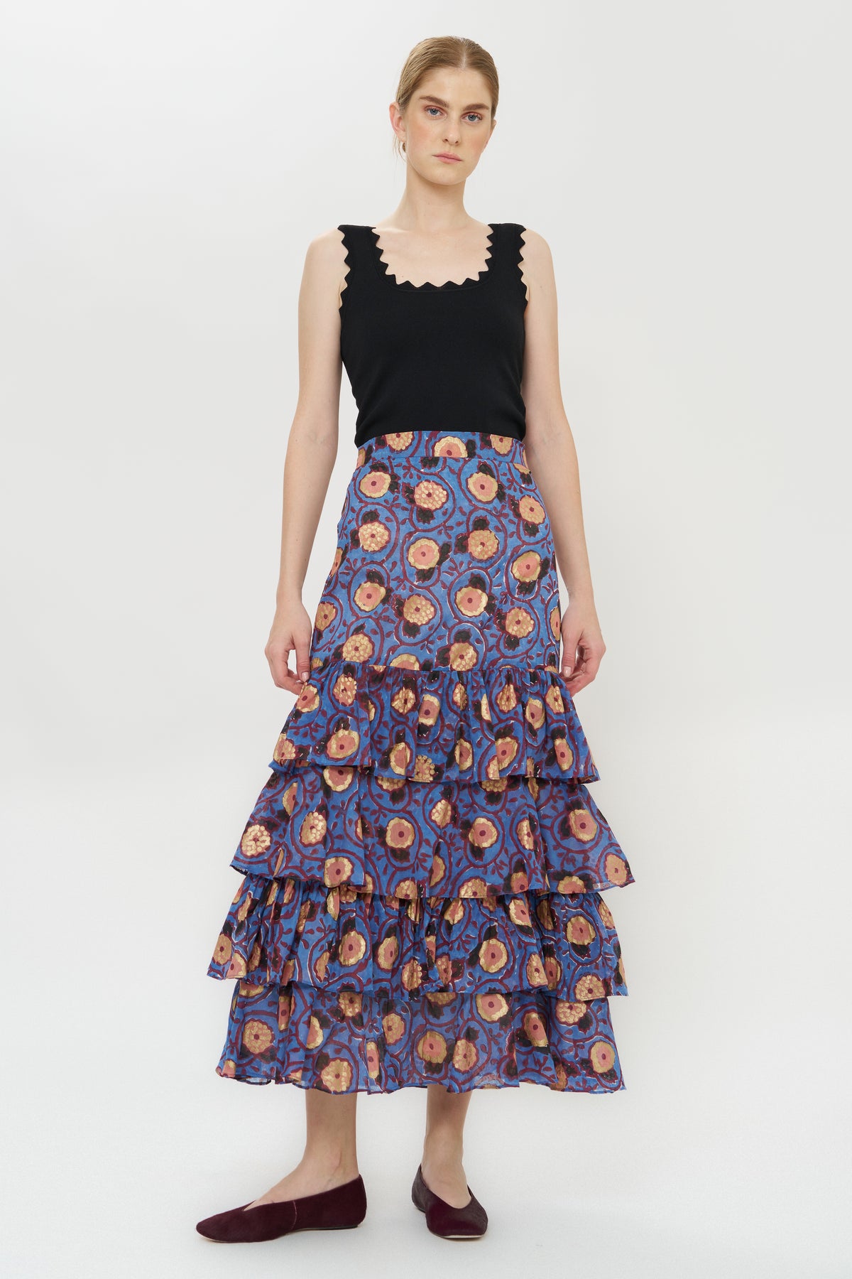Ruffle Maxi Skirt- Verona Blue