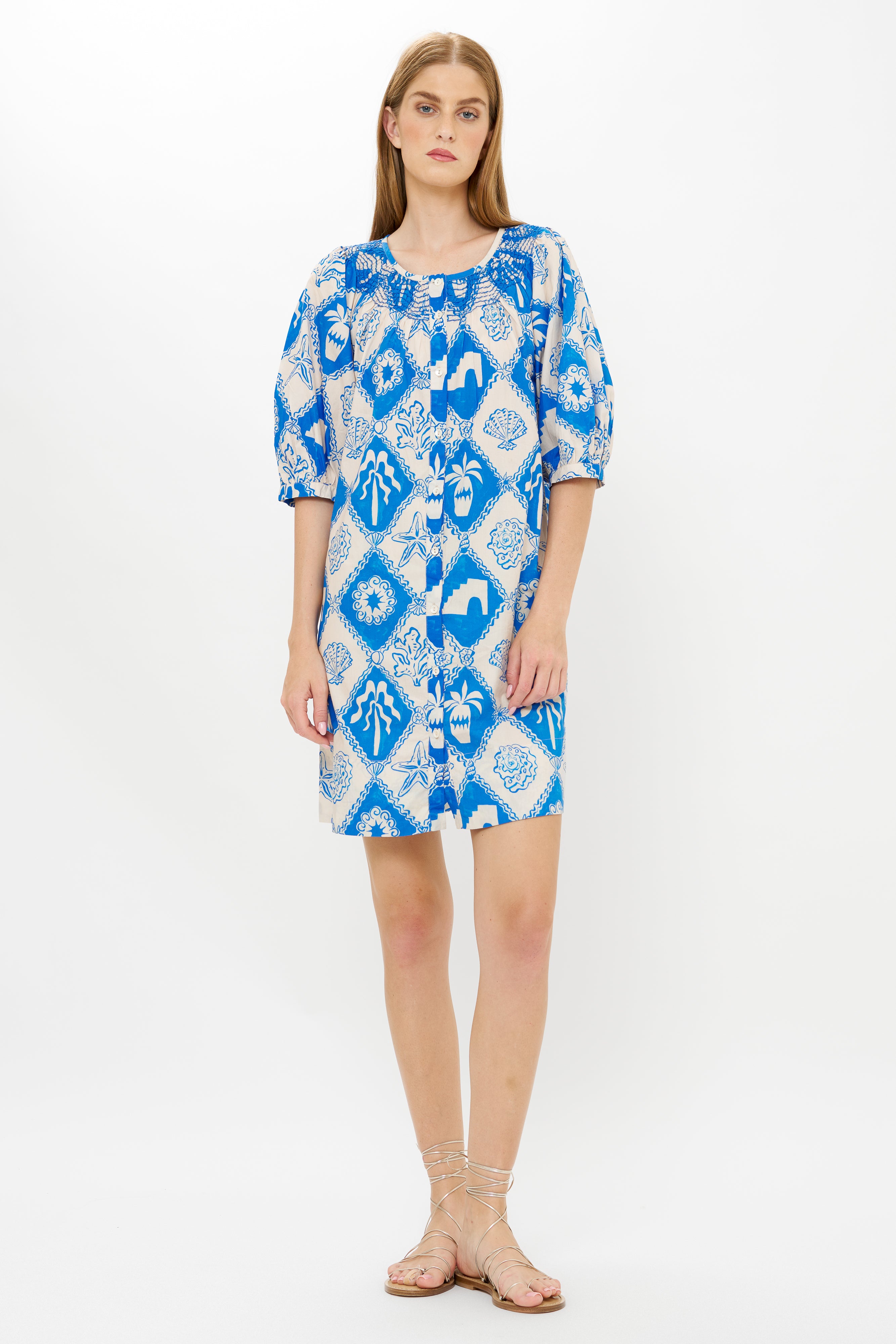 Embroidered Button Mini- Asterias Blue