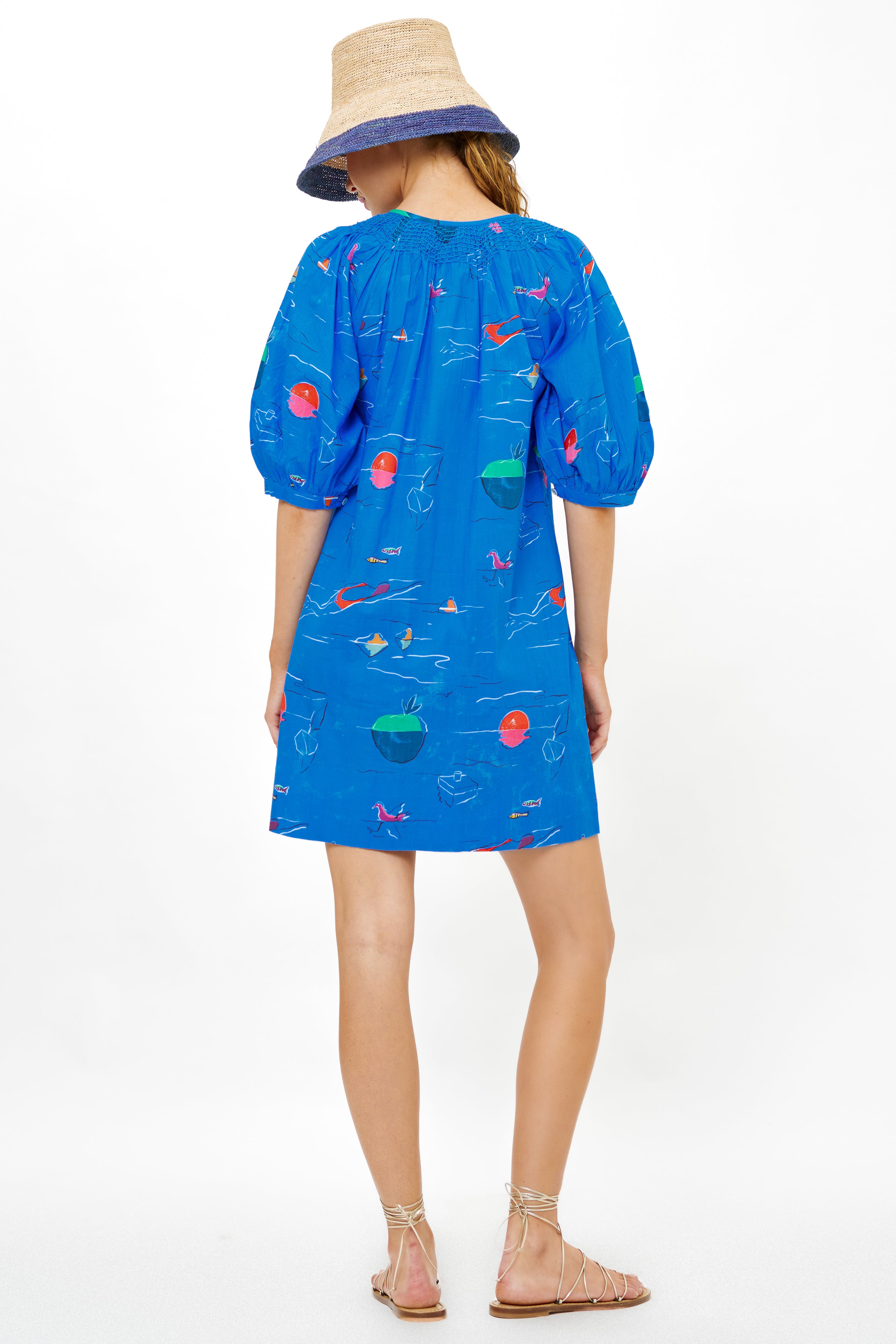 Embroidered Button Mini- Dip Blue