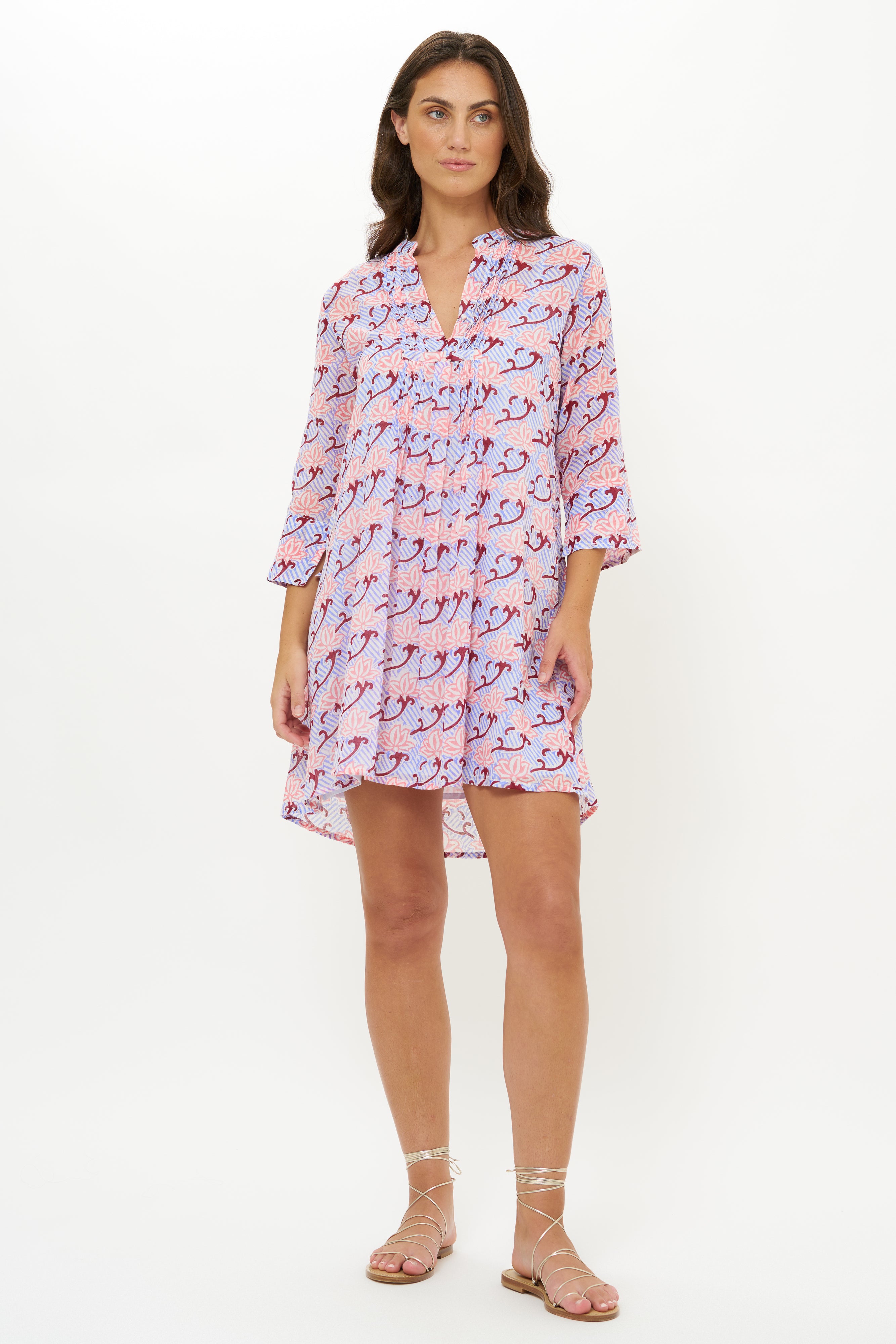 3/4 Sleeve Pintuck Dress- Florence Petal