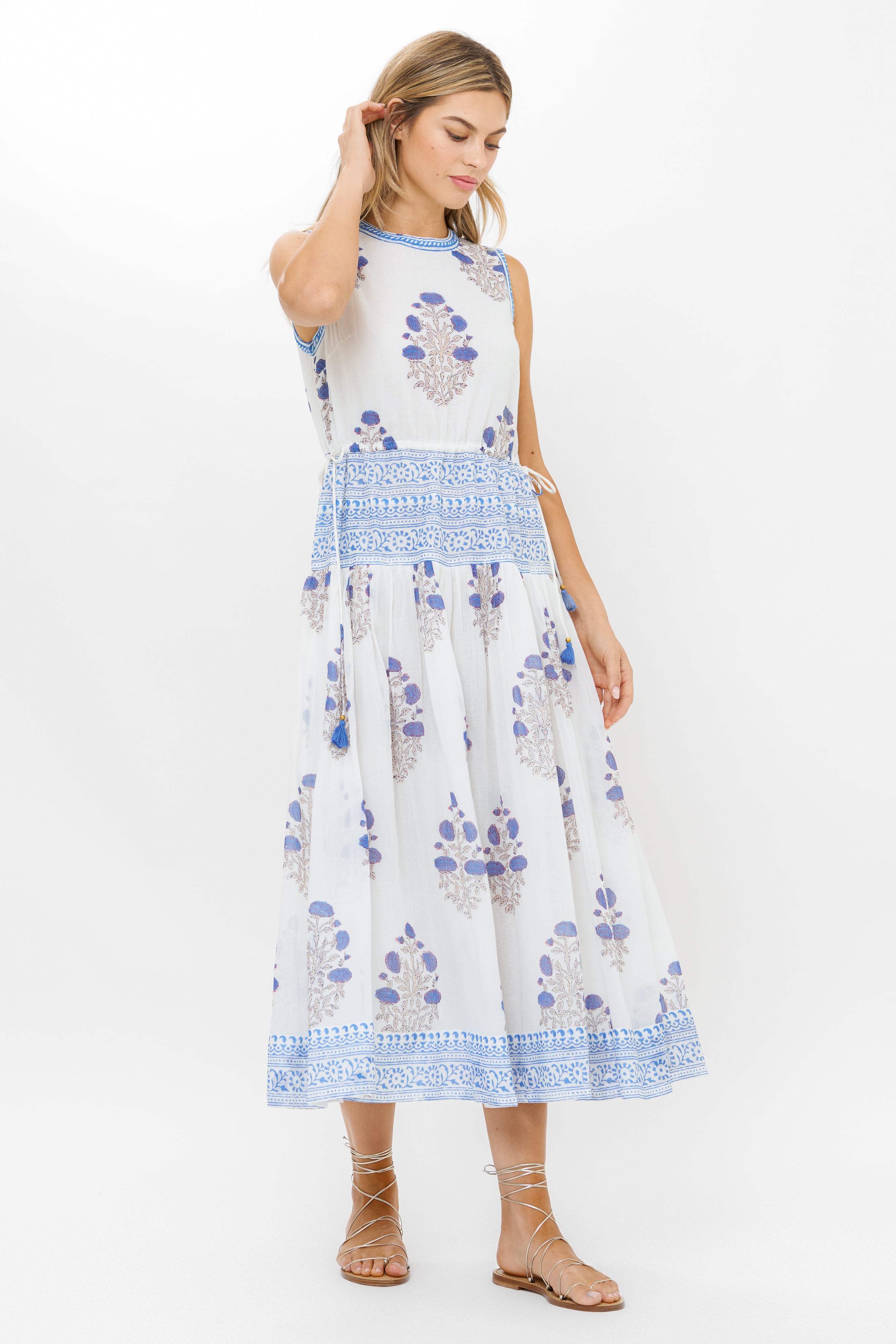 Sleeveless Piped Maxi- Laguna Blue