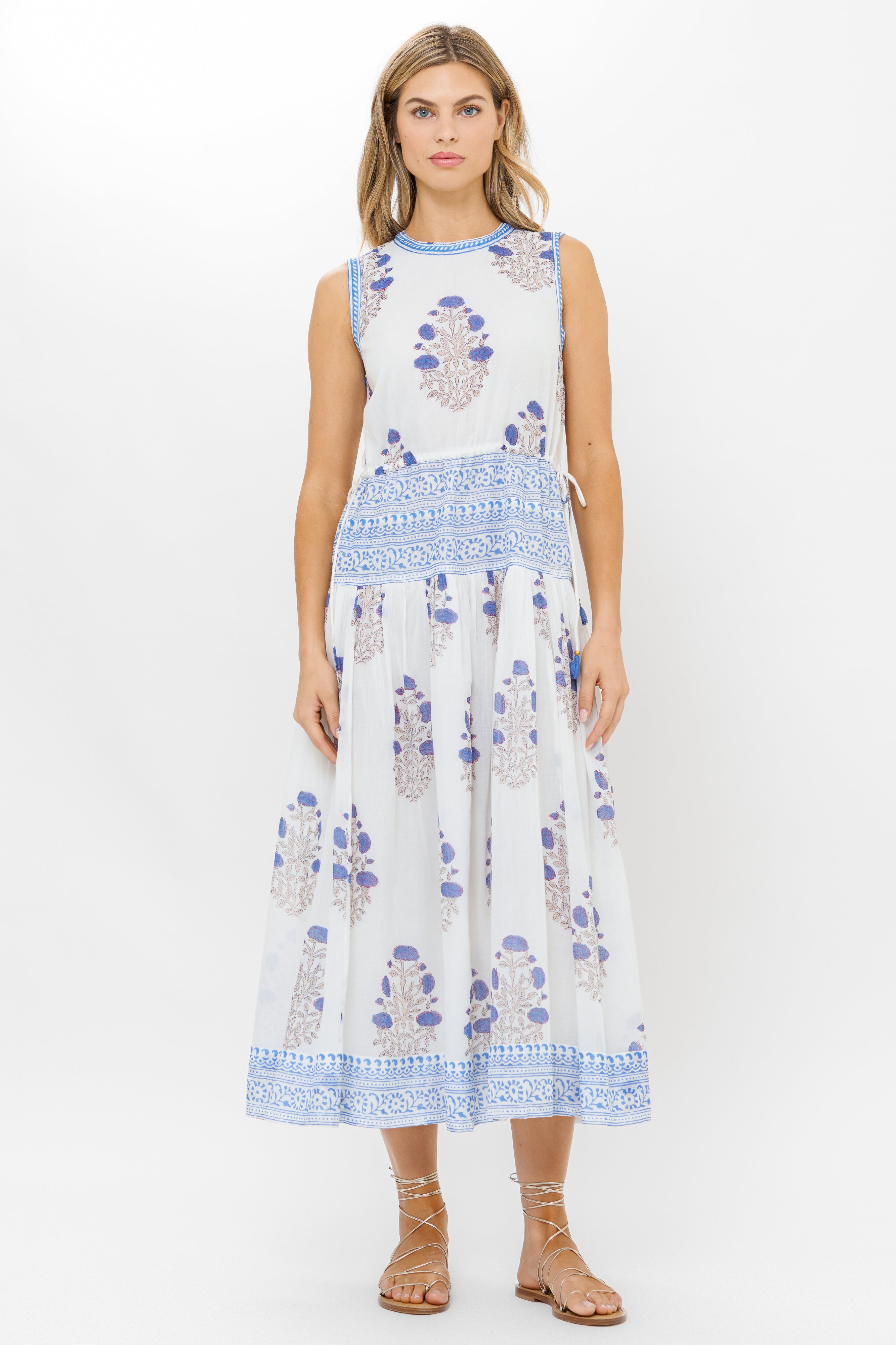 Sleeveless Piped Maxi- Laguna Blue