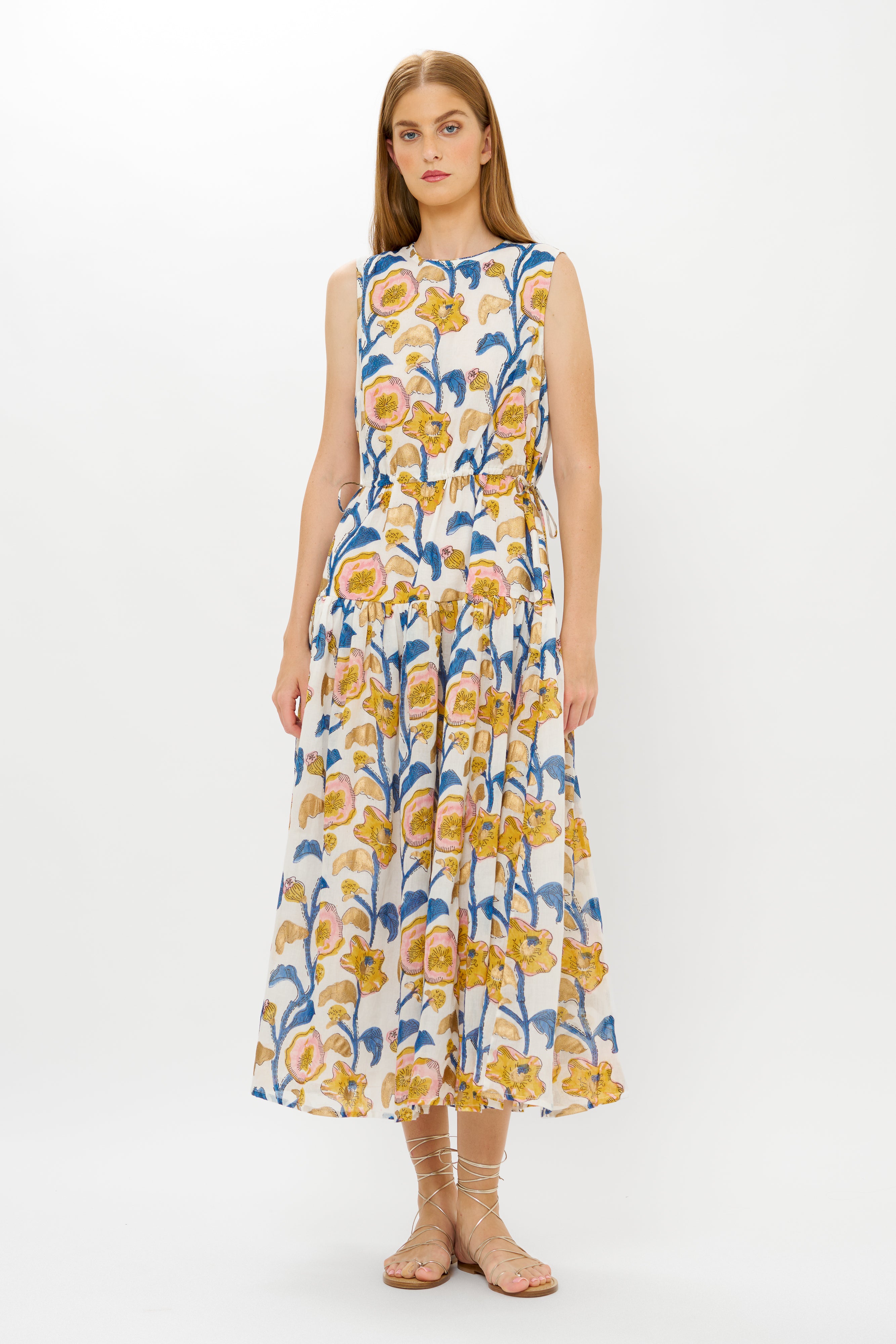 Sleeveless Piped Maxi- Poppy Marigold