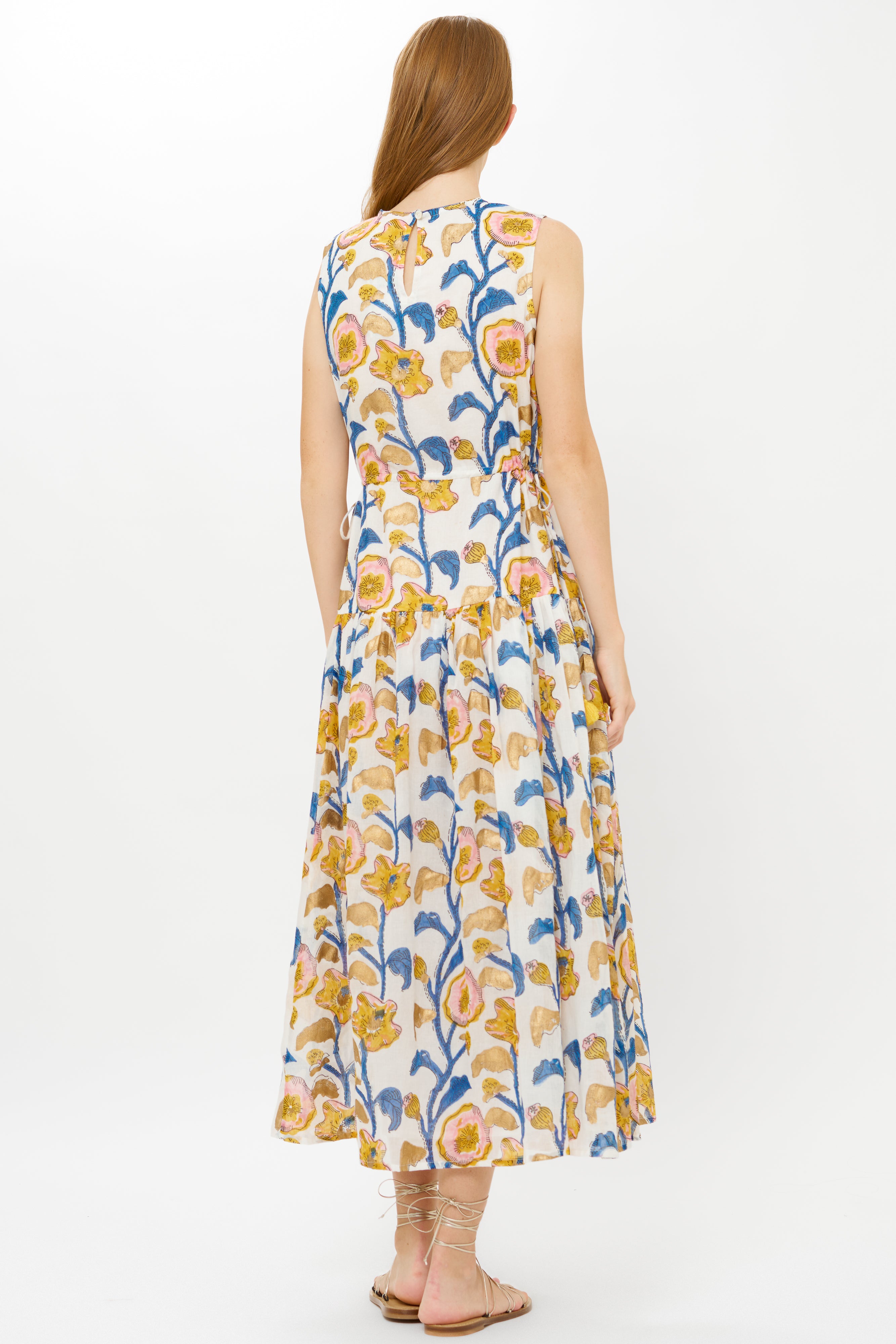 Sleeveless Piped Maxi- Poppy Marigold