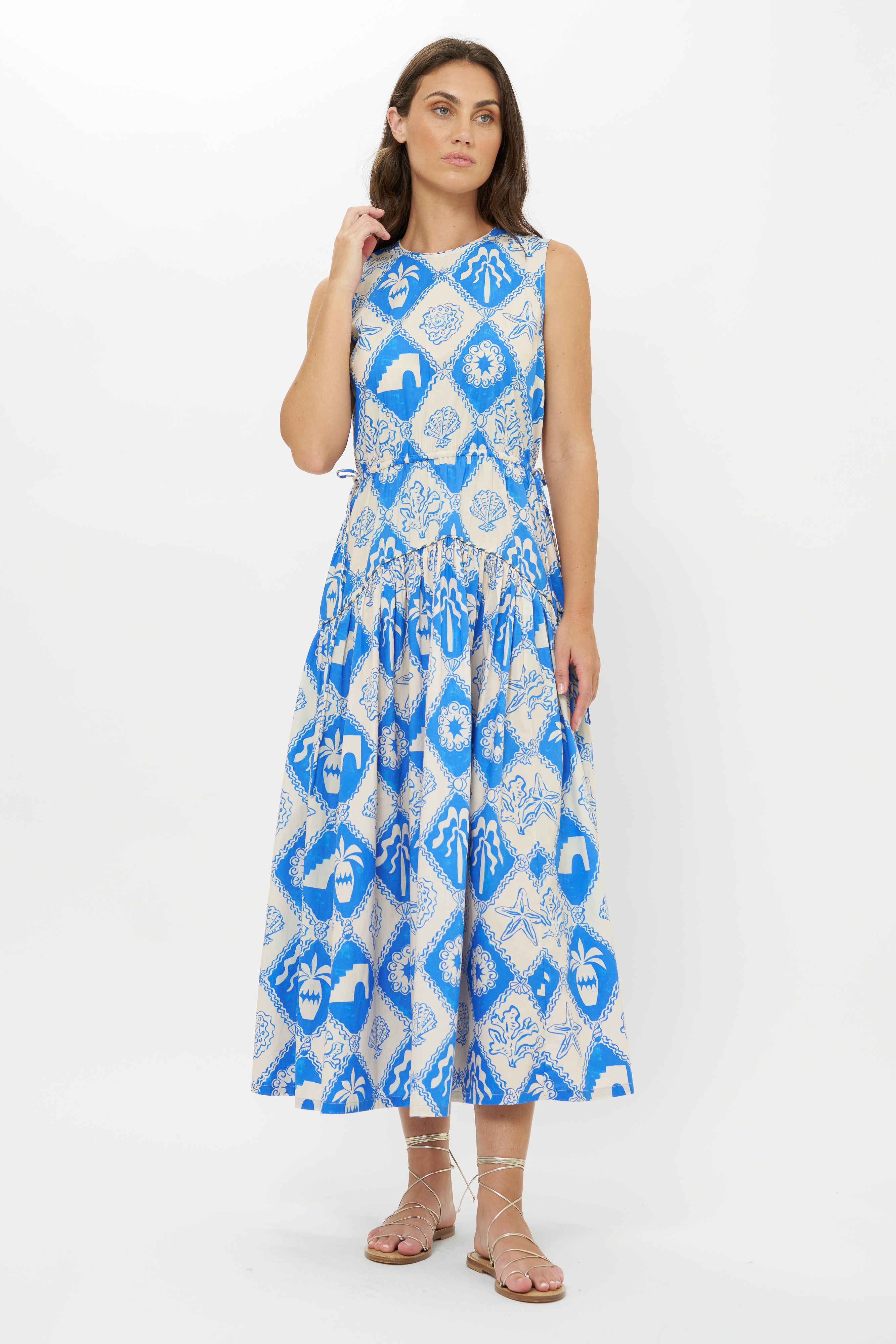 Sleeveless Piped Maxi- Asterias Blue