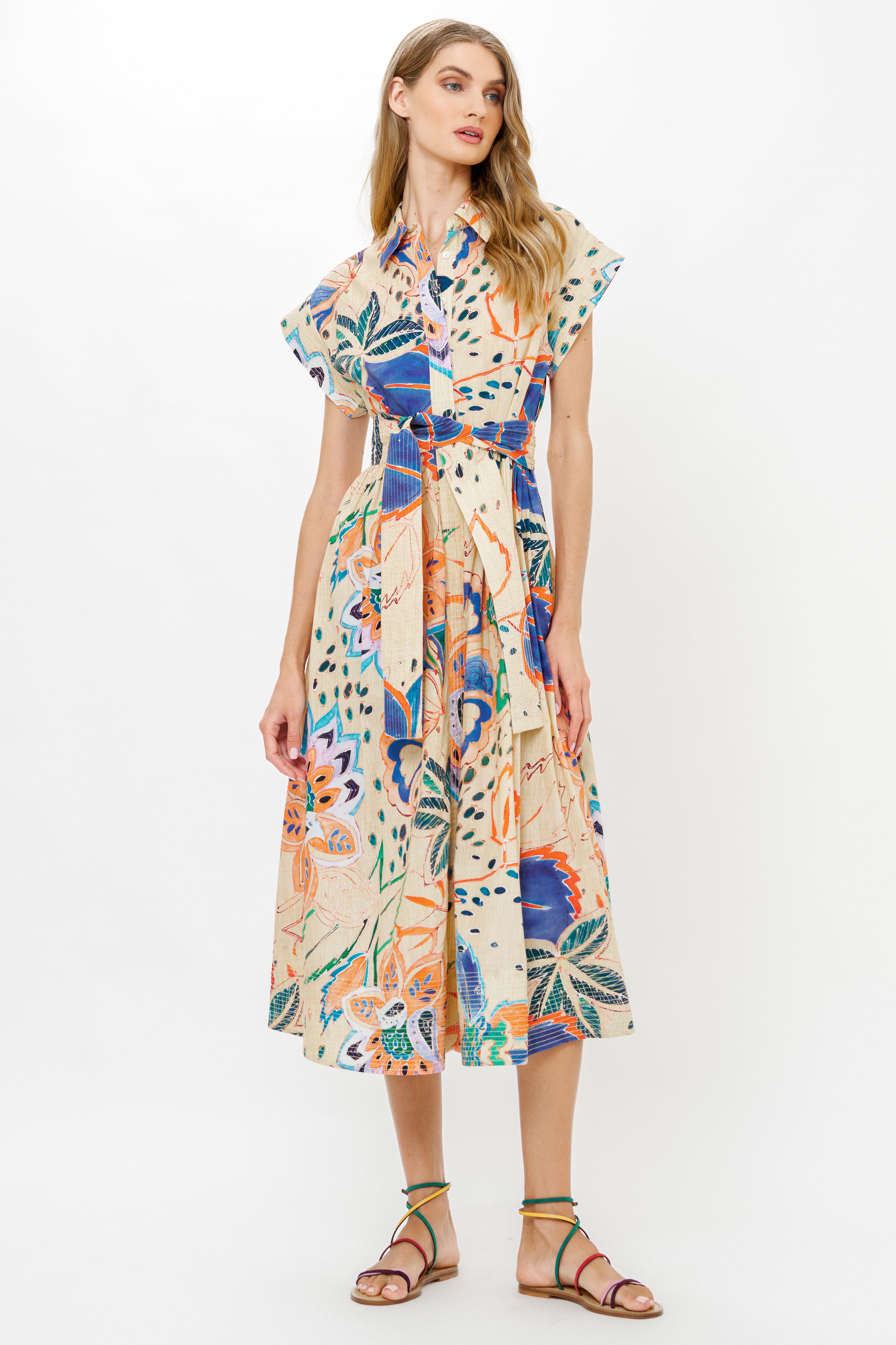 Belted Shirt Dress- Antico Cream