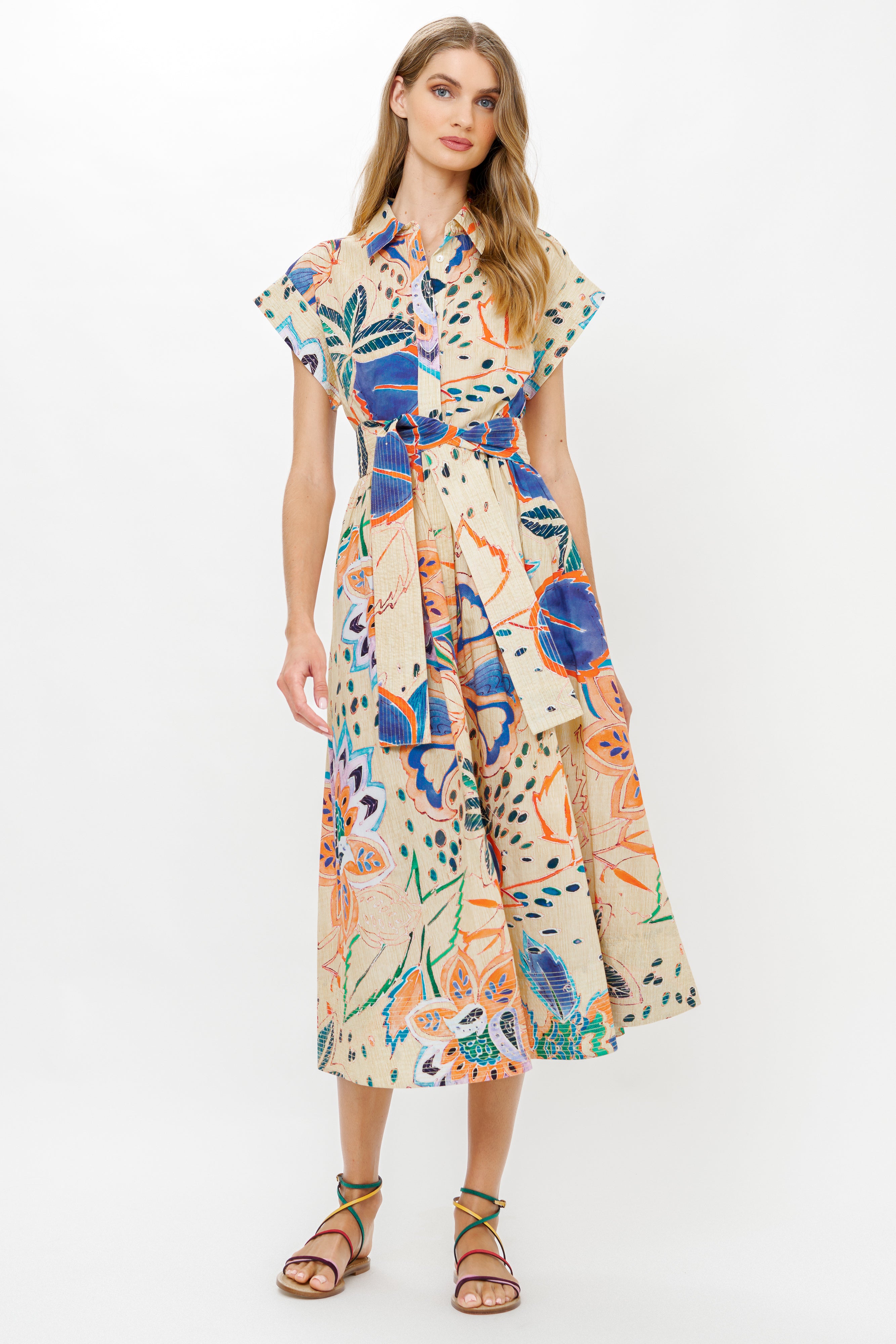 Belted Shirt Dress- Antico Cream