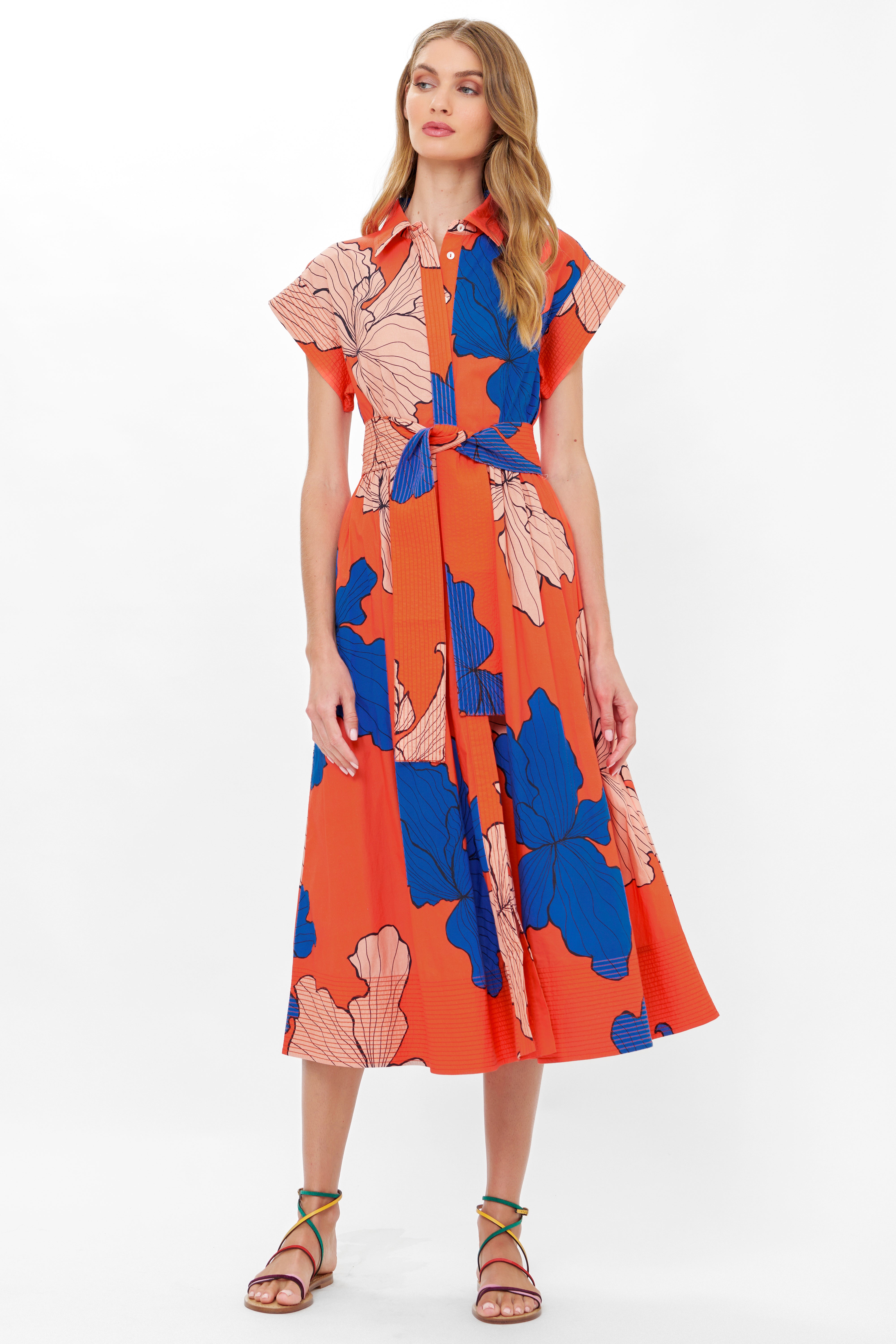 Belted Shirt Dress- Bora Bora Red