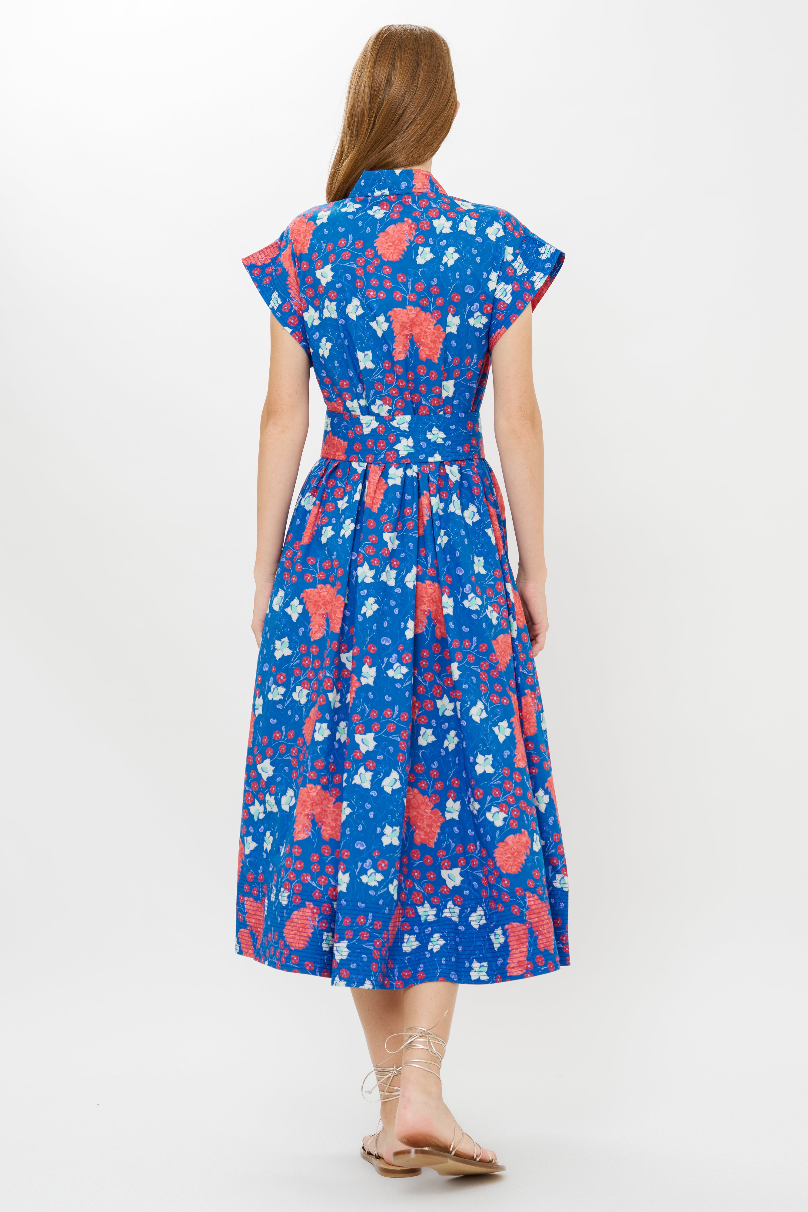 Belted Shirt Dress- Fleur Blue