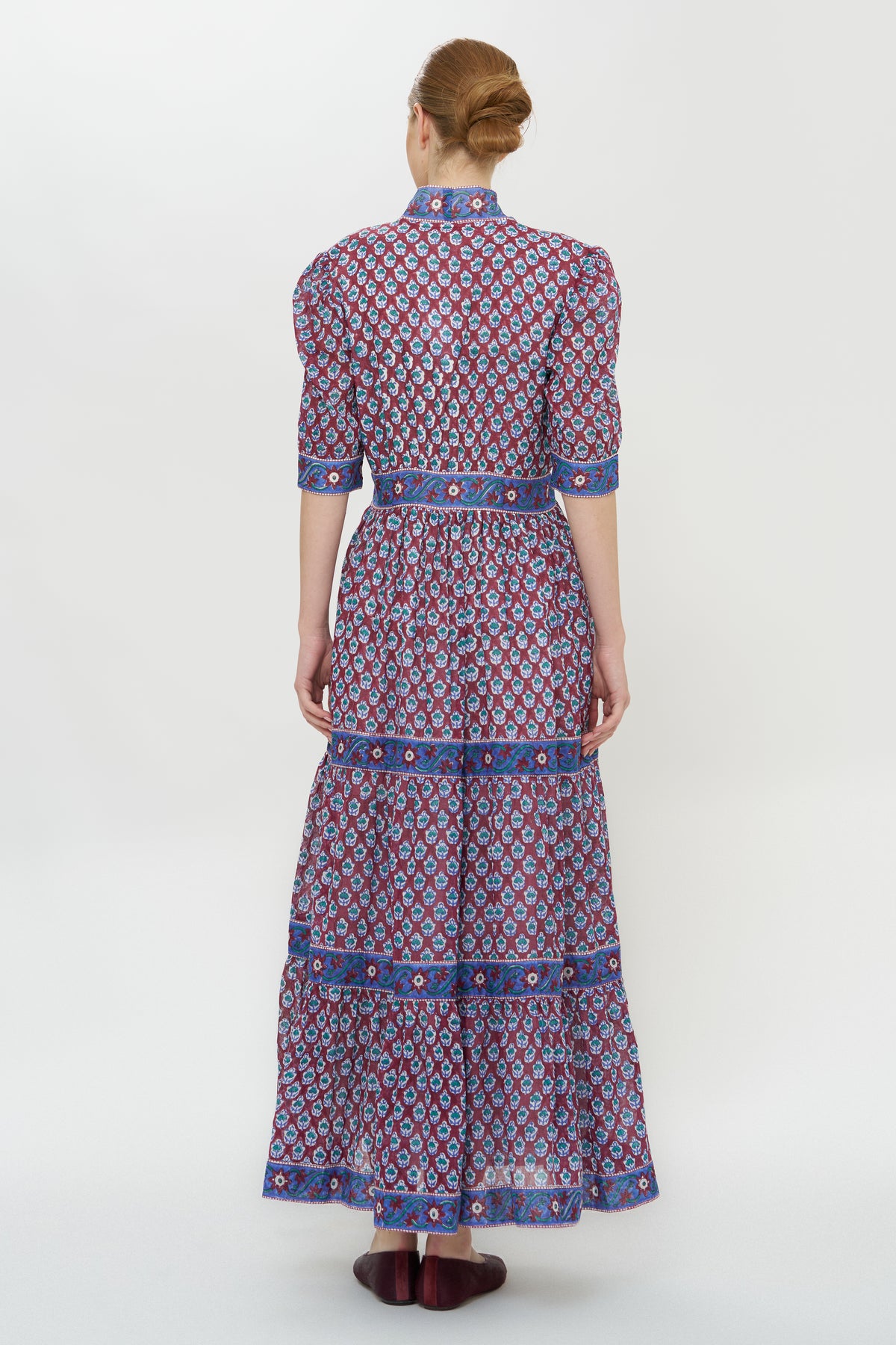 V-Neck Cuffed Maxi- Zenica Wine