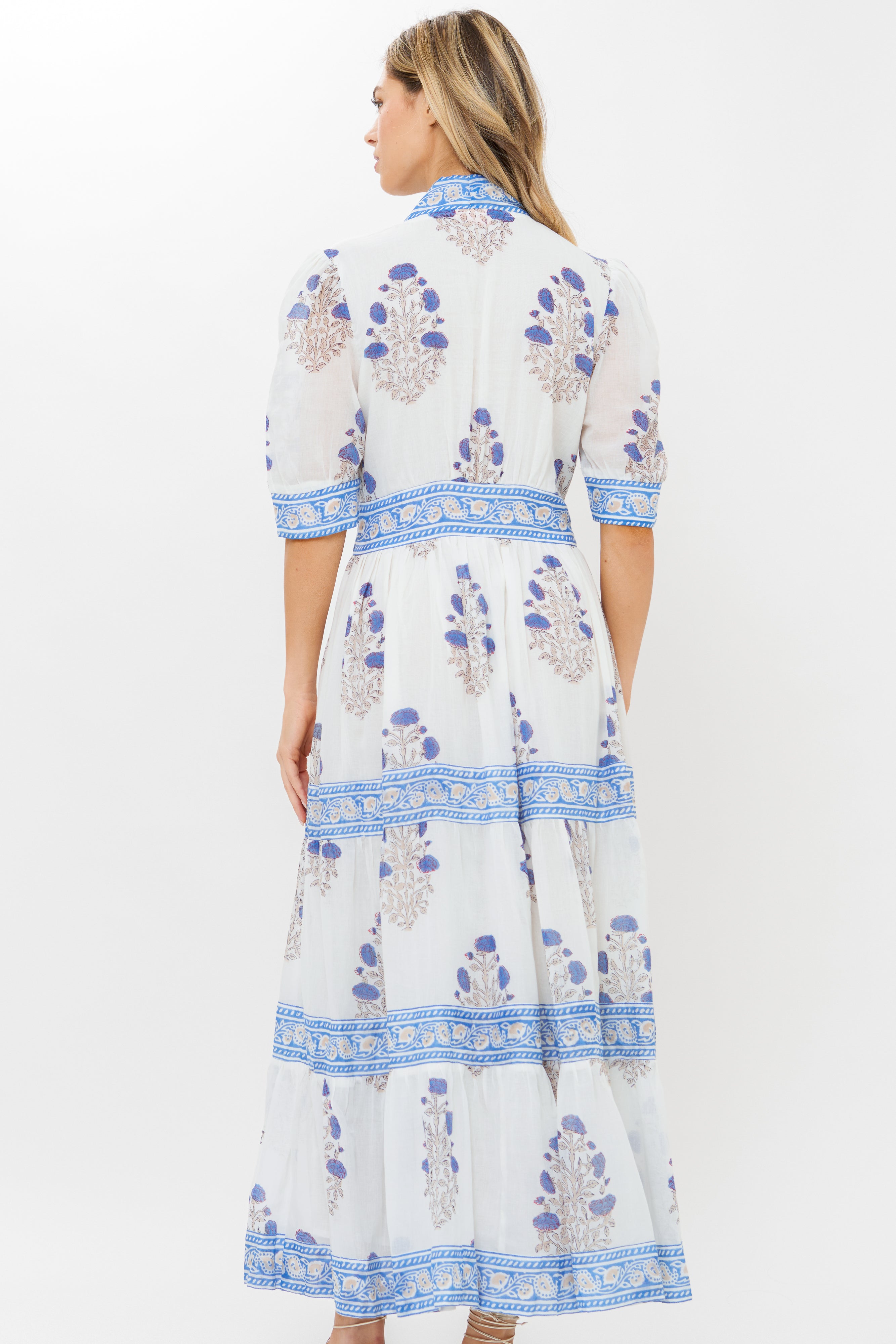 V-Neck Cuffed Maxi- Laguna Blue