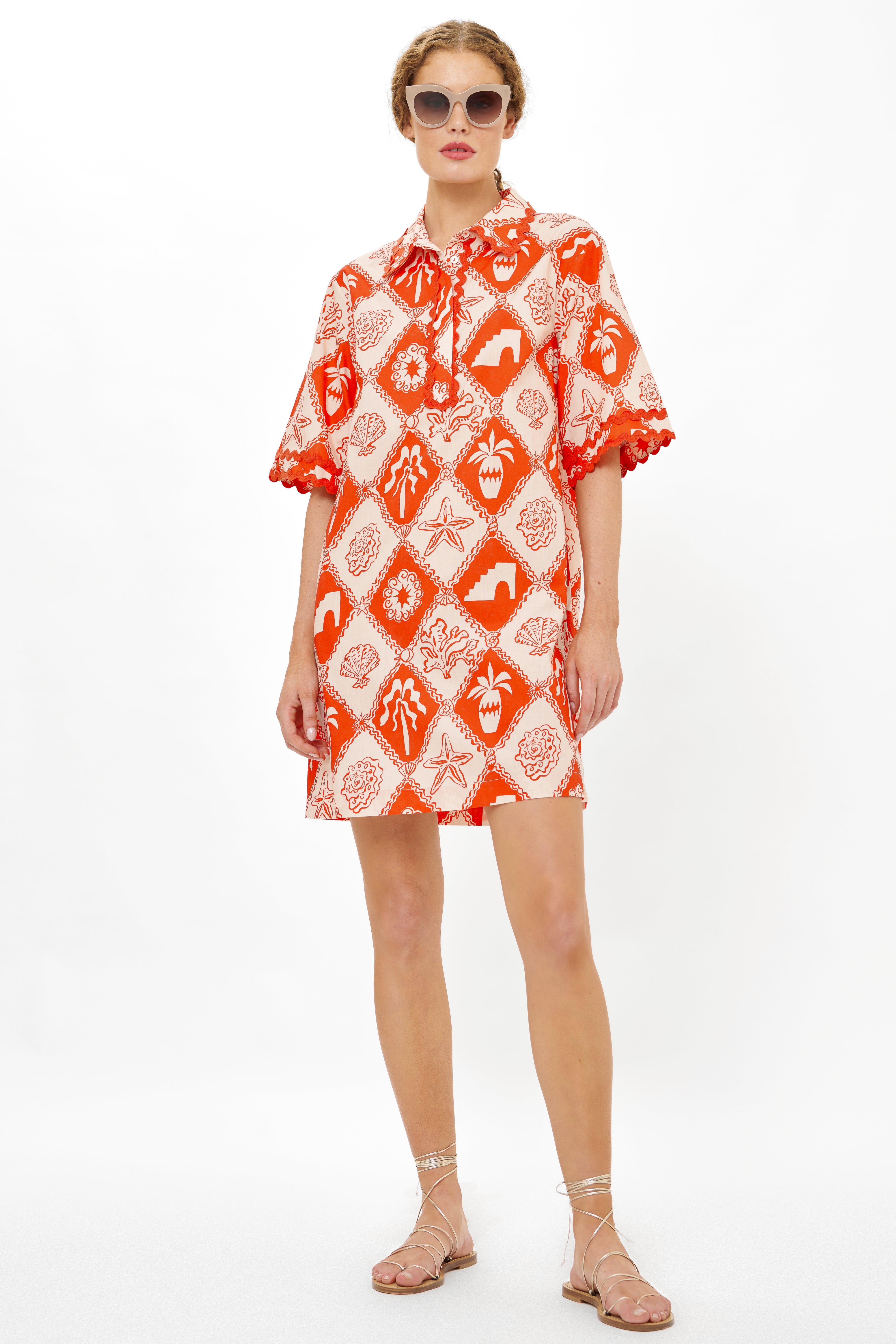 Collared Shirt Dress Mini- Asterias Red