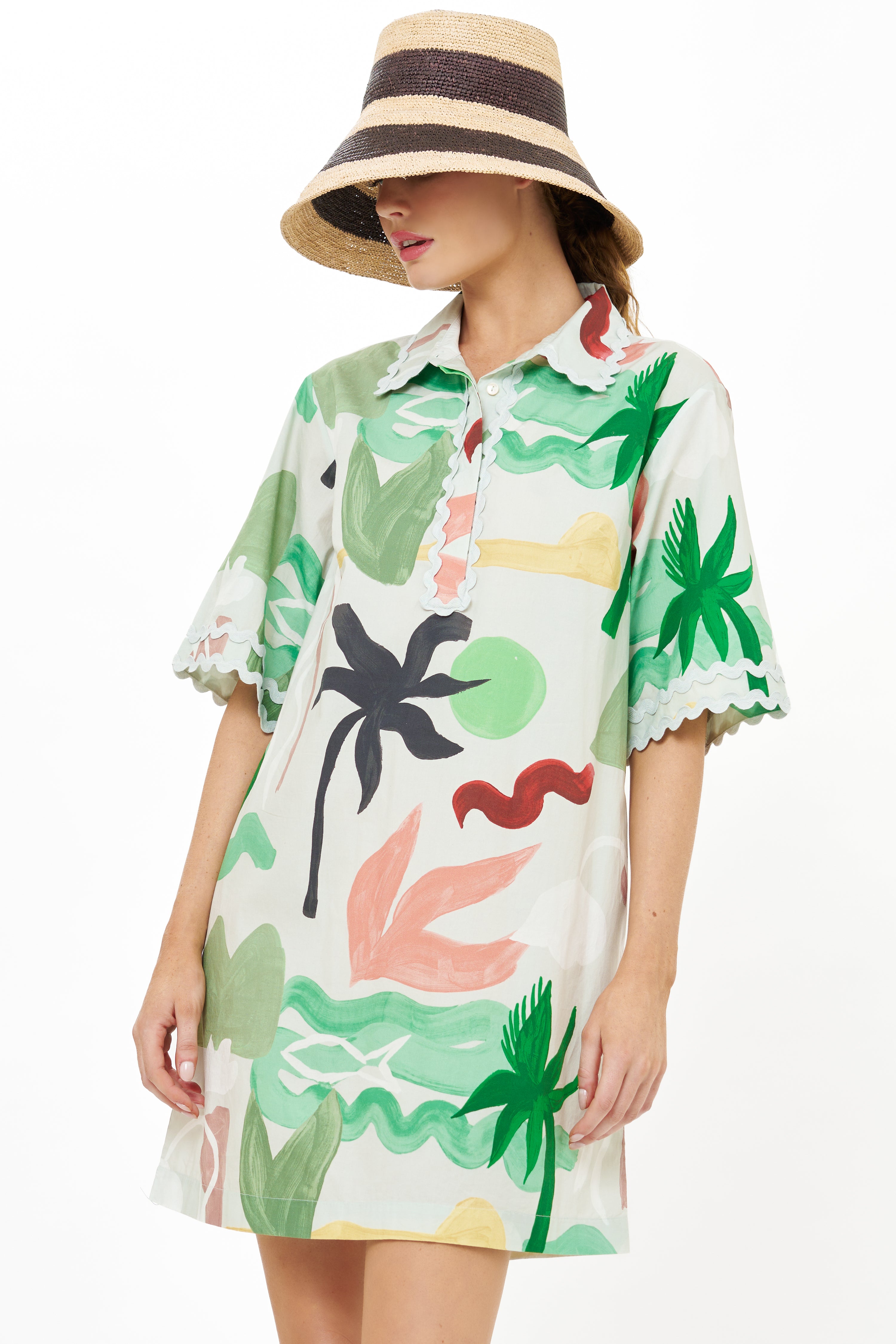 Collared Shirt Dress Mini- Paradiso Petal