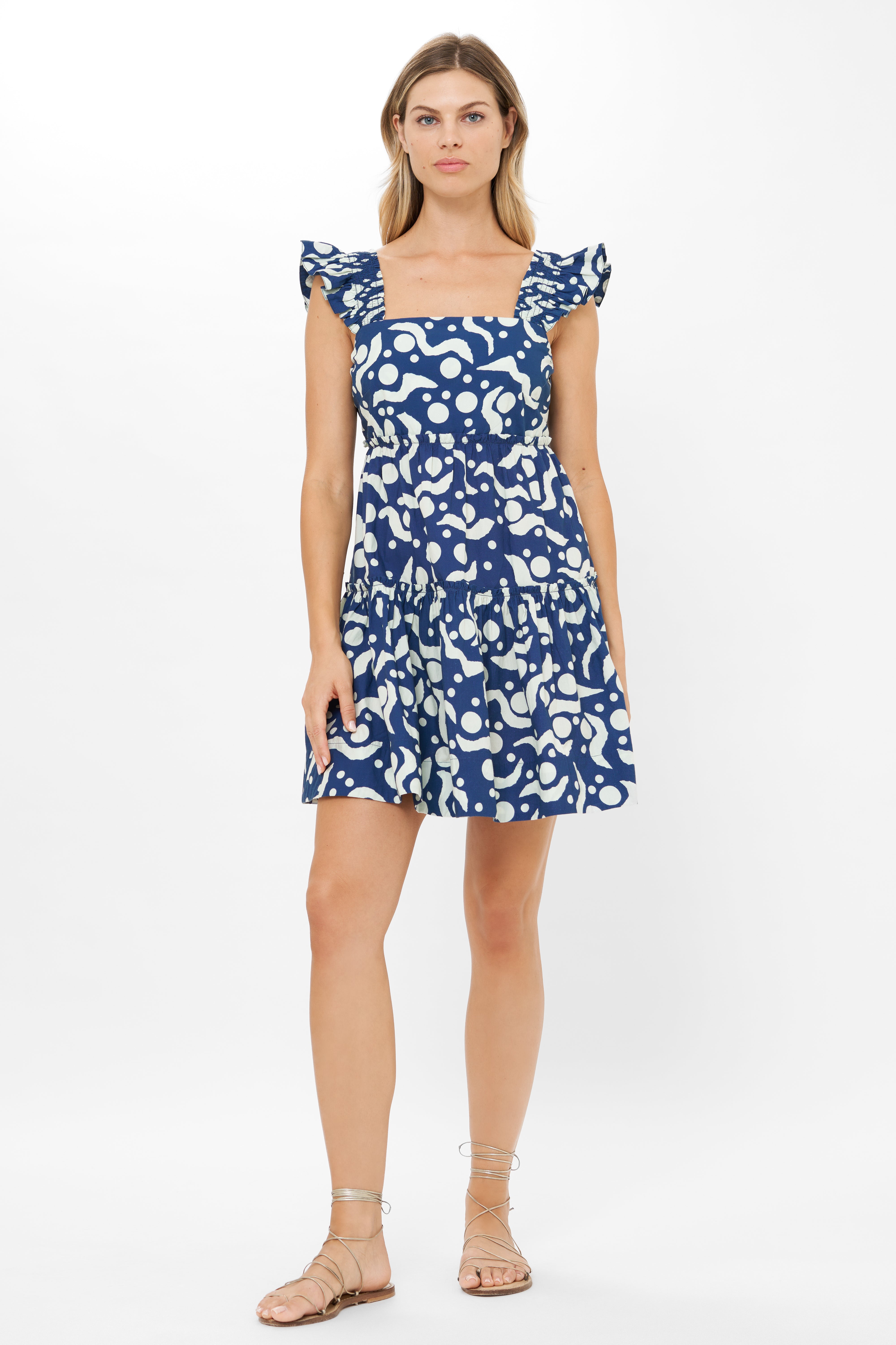 Smocked Square Neck Mini- Acadia Navy