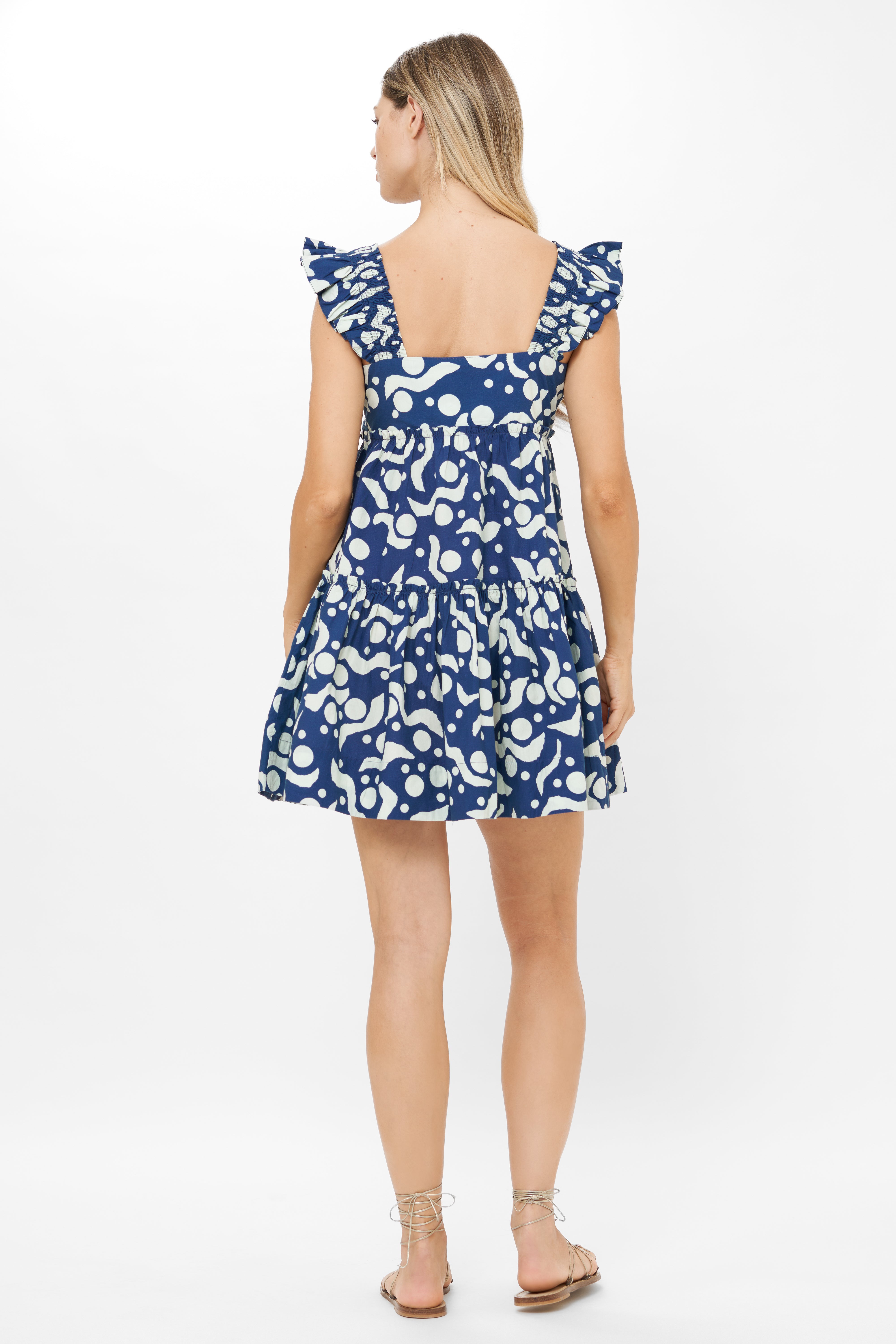 Smocked Square Neck Mini- Acadia Navy