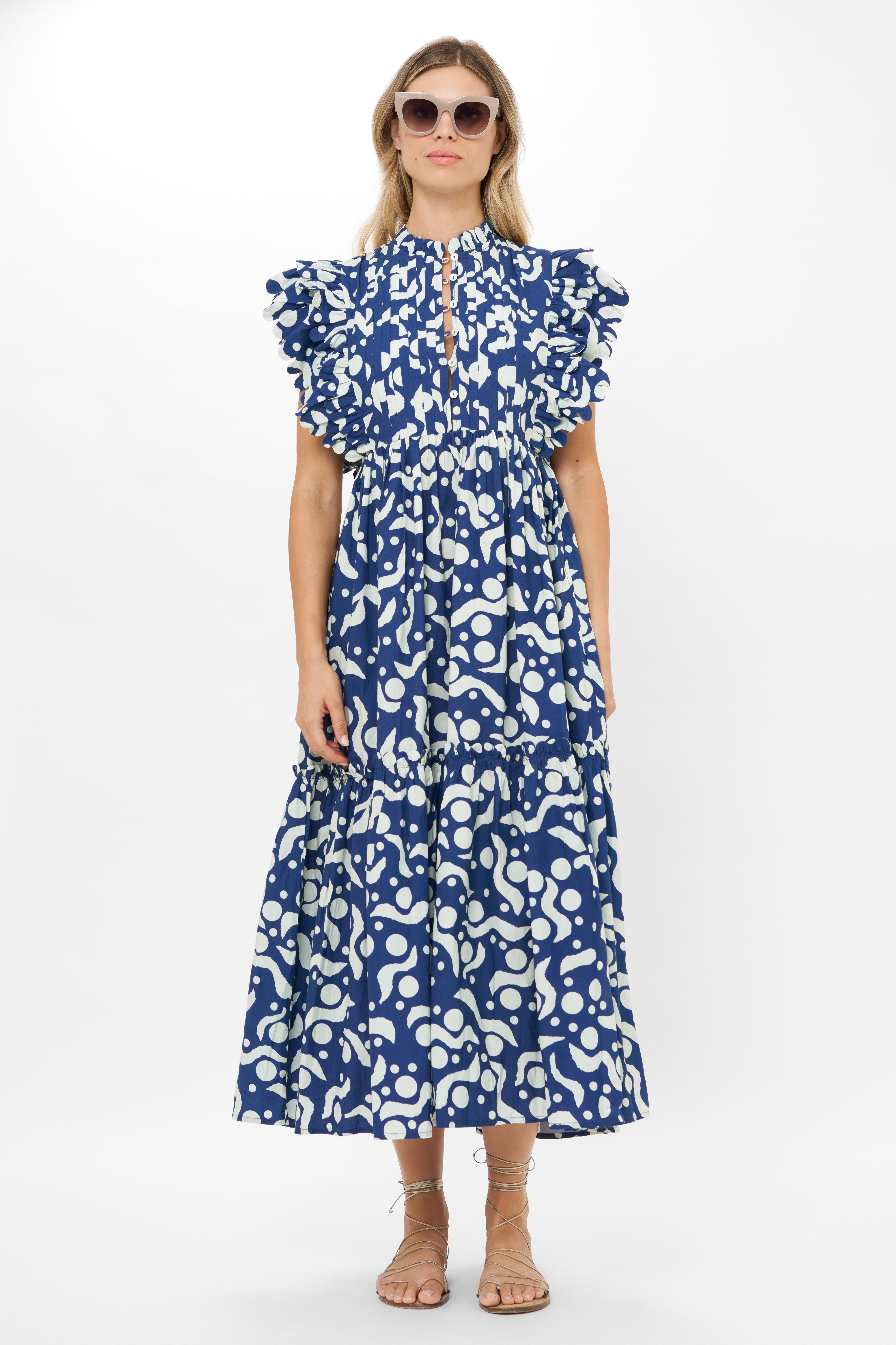 Scallop Pintuck Maxi- Acadia Navy