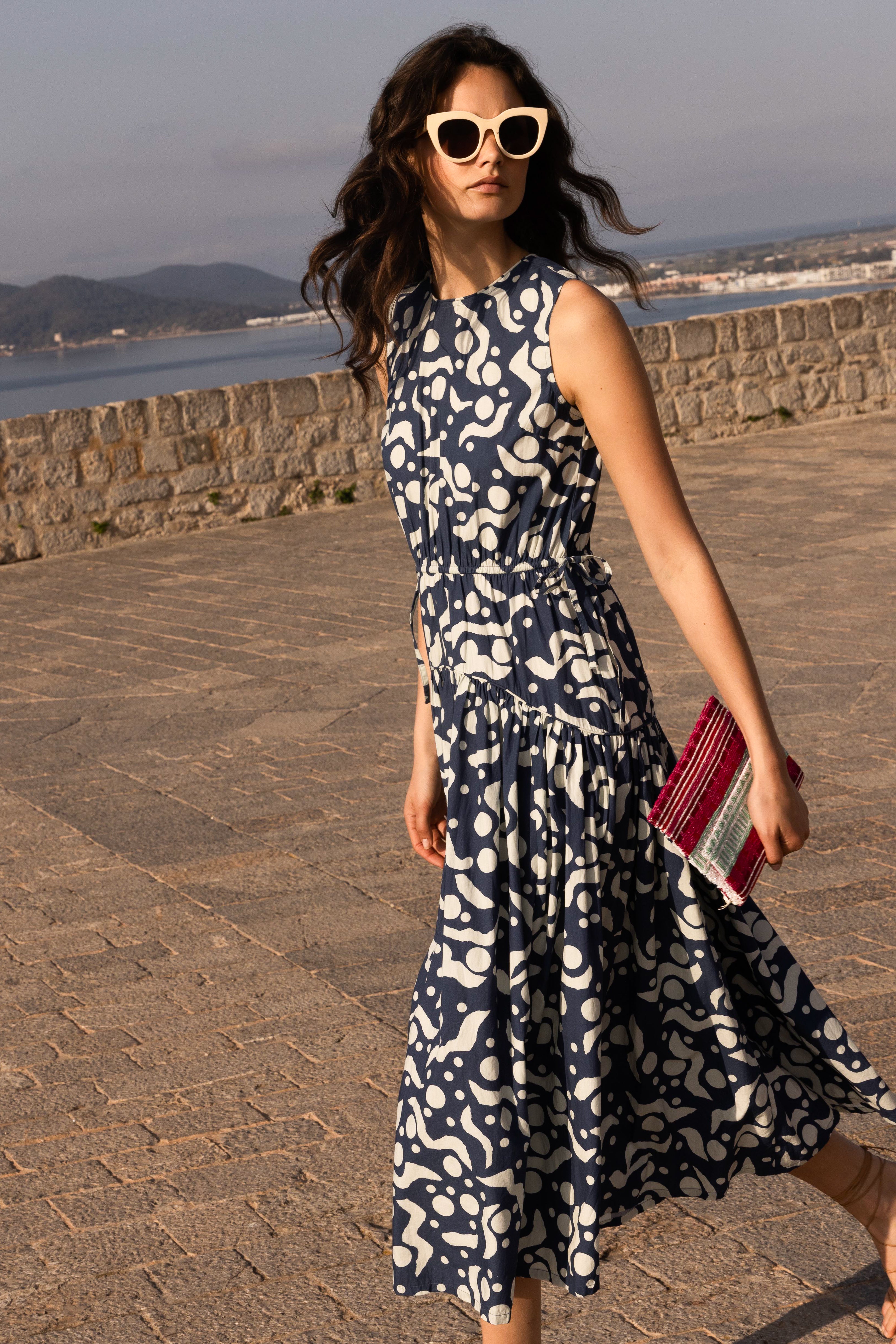Sleeveless Piped Maxi- Acadia Navy