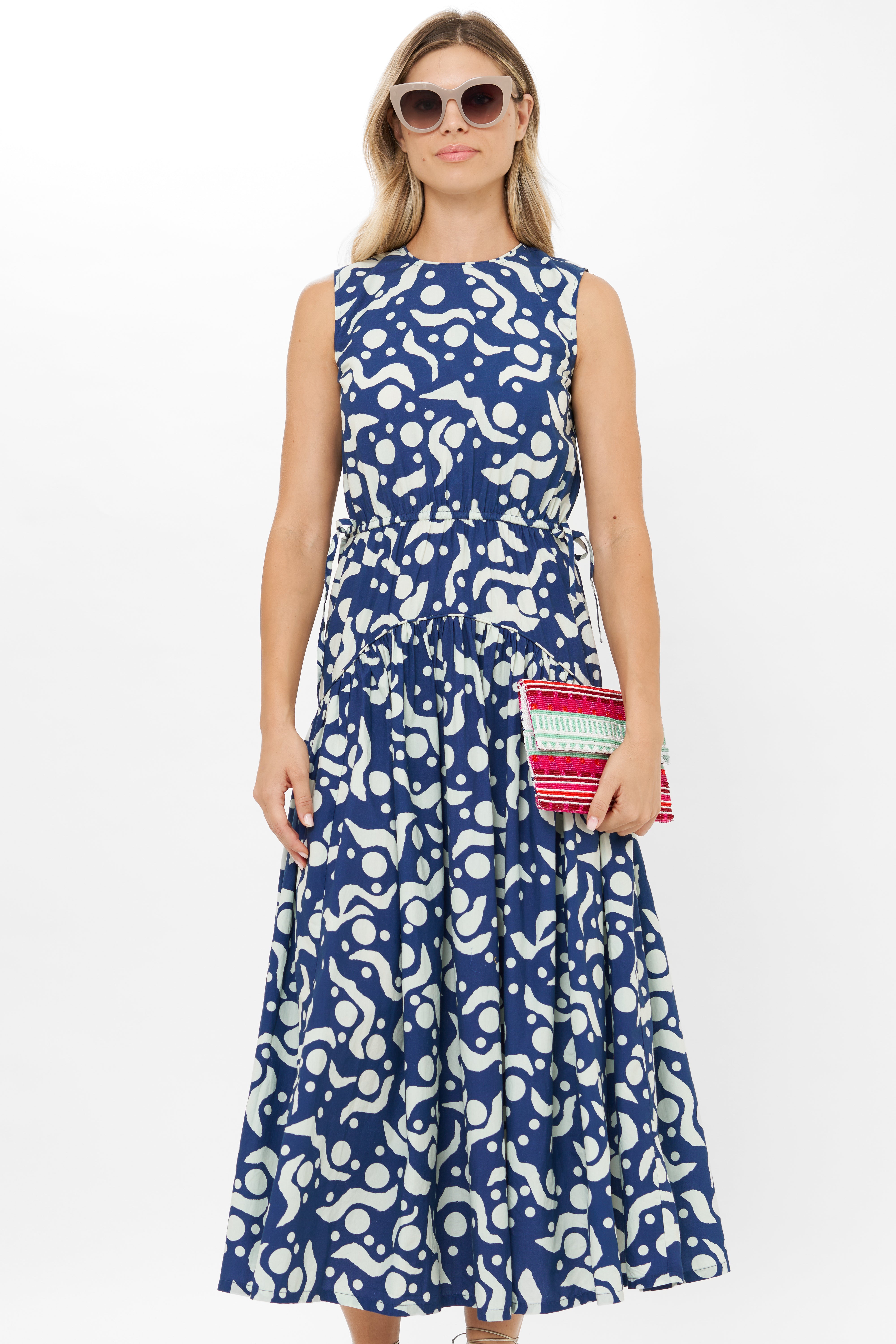 Sleeveless Piped Maxi- Acadia Navy