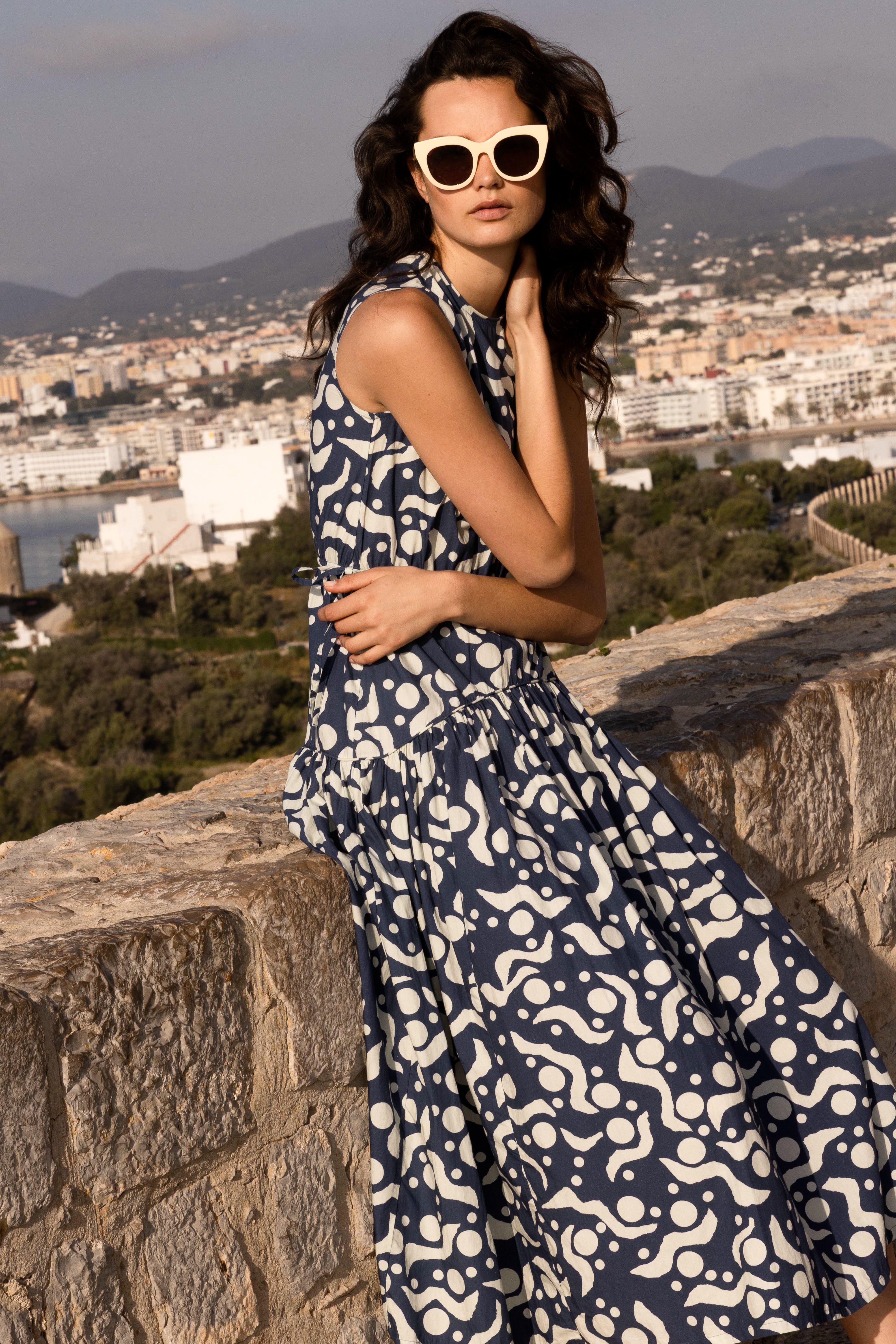 Sleeveless Piped Maxi- Acadia Navy