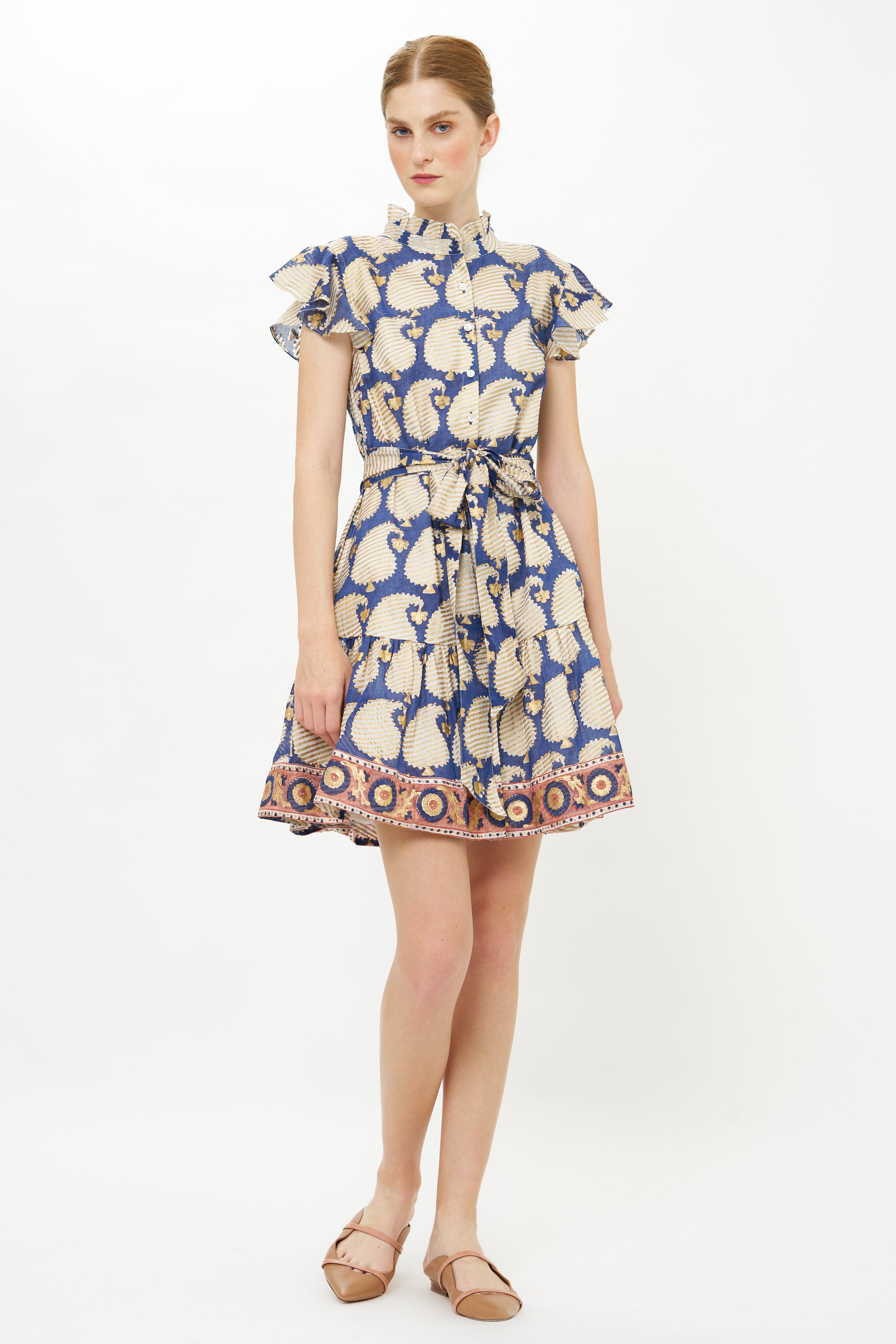 Ruffle Collar Button Mini- Agra Navy