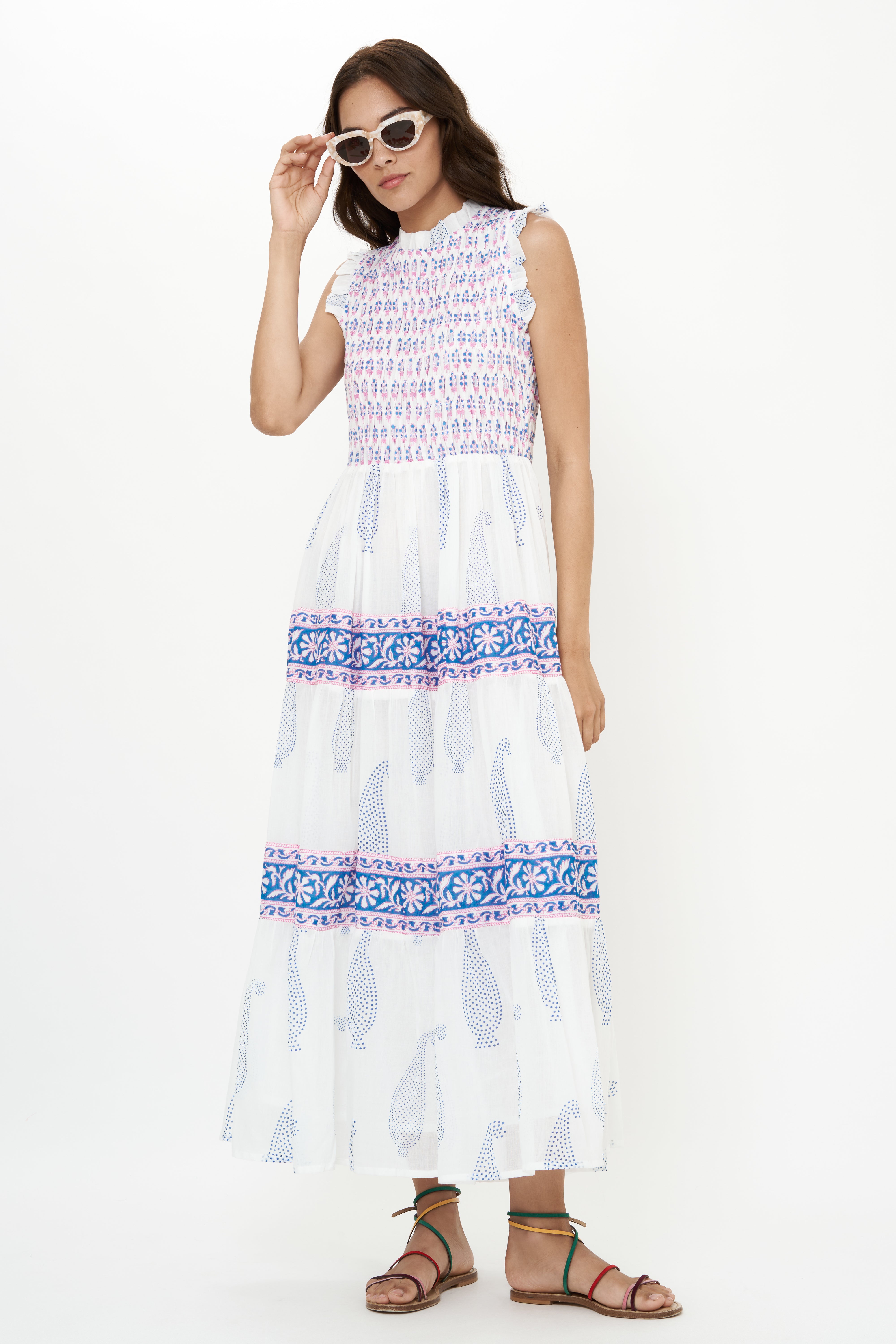 Sleeveless Smocked Maxi- Aptos Blue