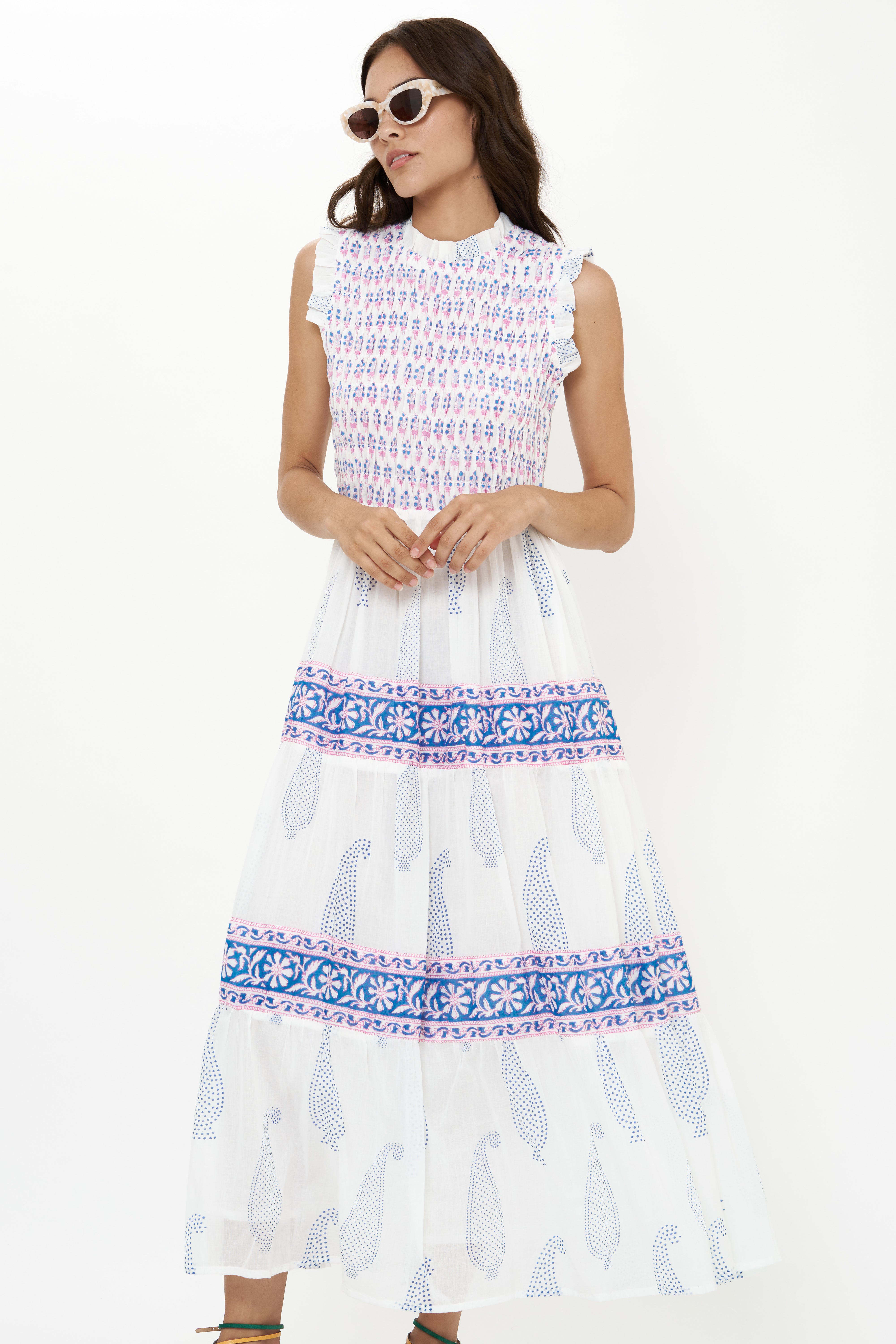 Sleeveless Smocked Maxi- Aptos Blue