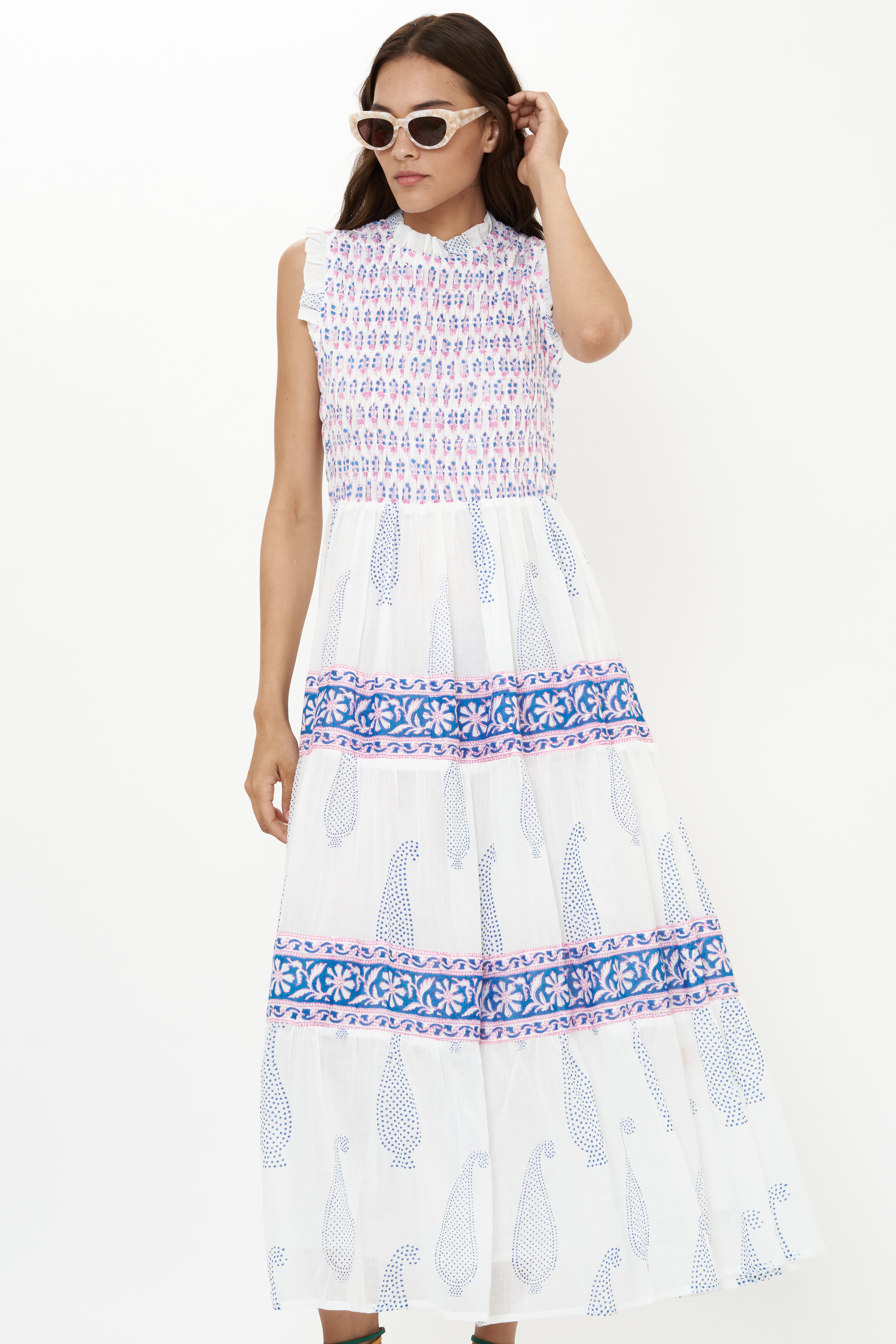 Sleeveless Smocked Maxi- Aptos Blue