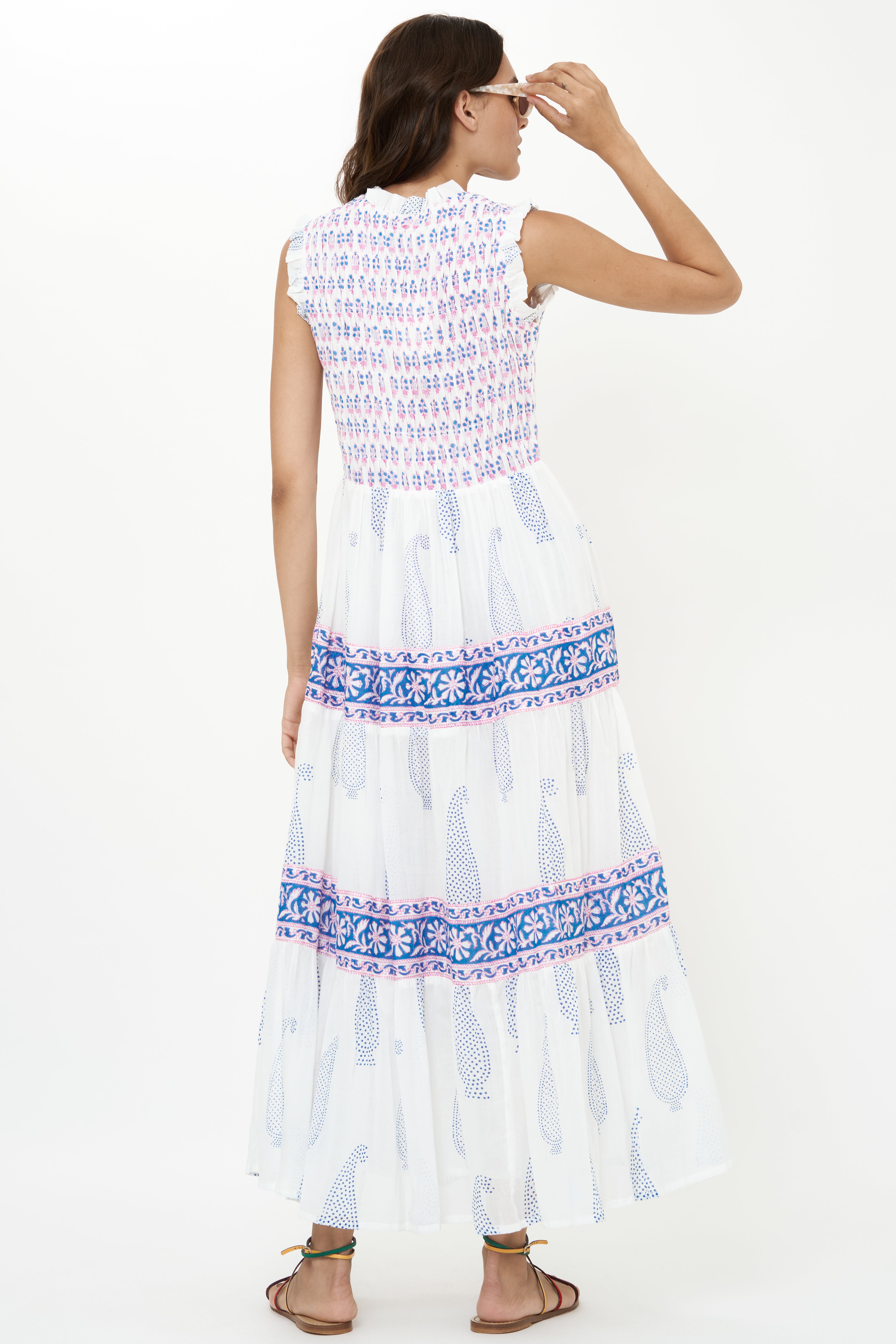 Sleeveless Smocked Maxi- Aptos Blue