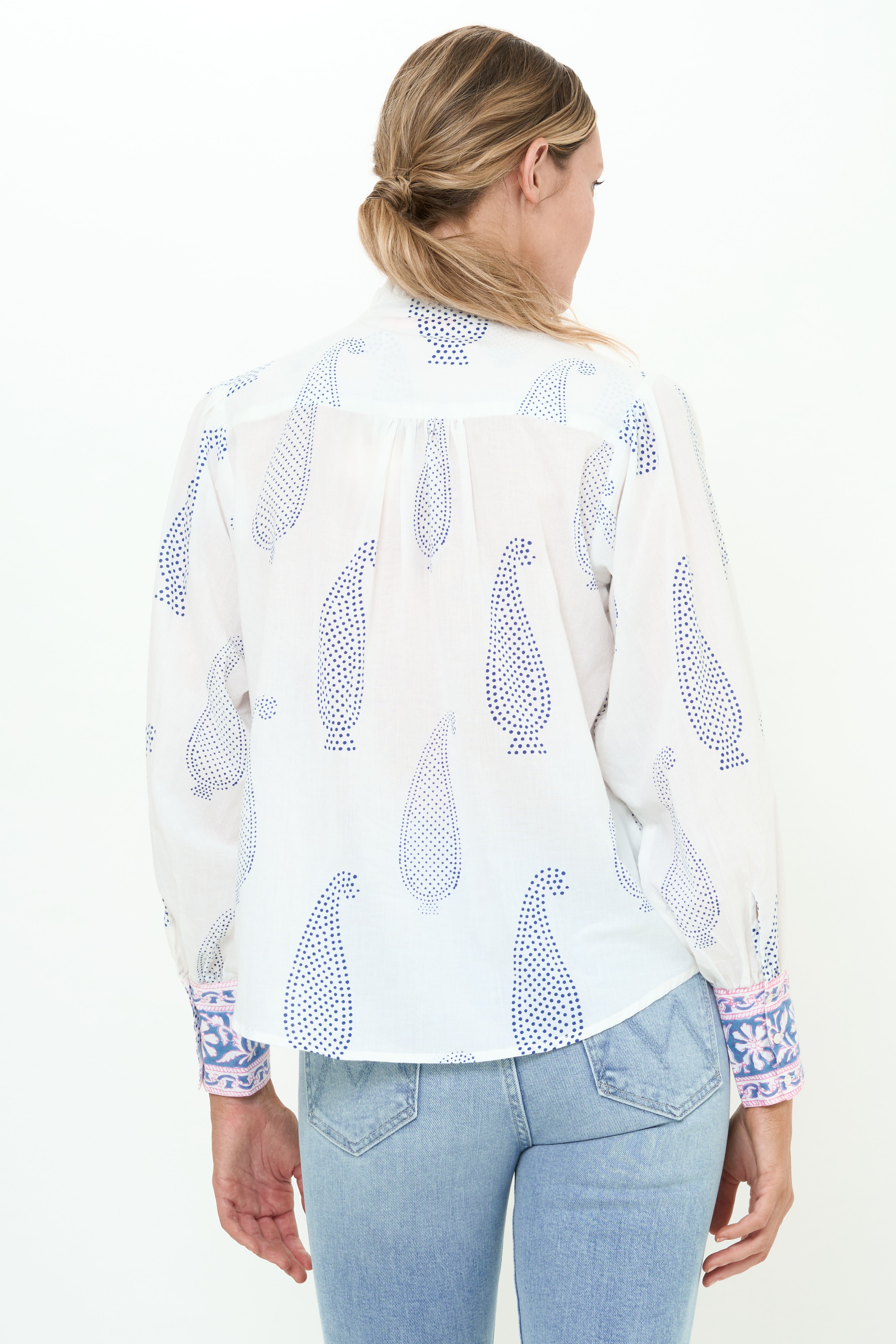 Pintuck Button Front Blouse- Aptos Blue